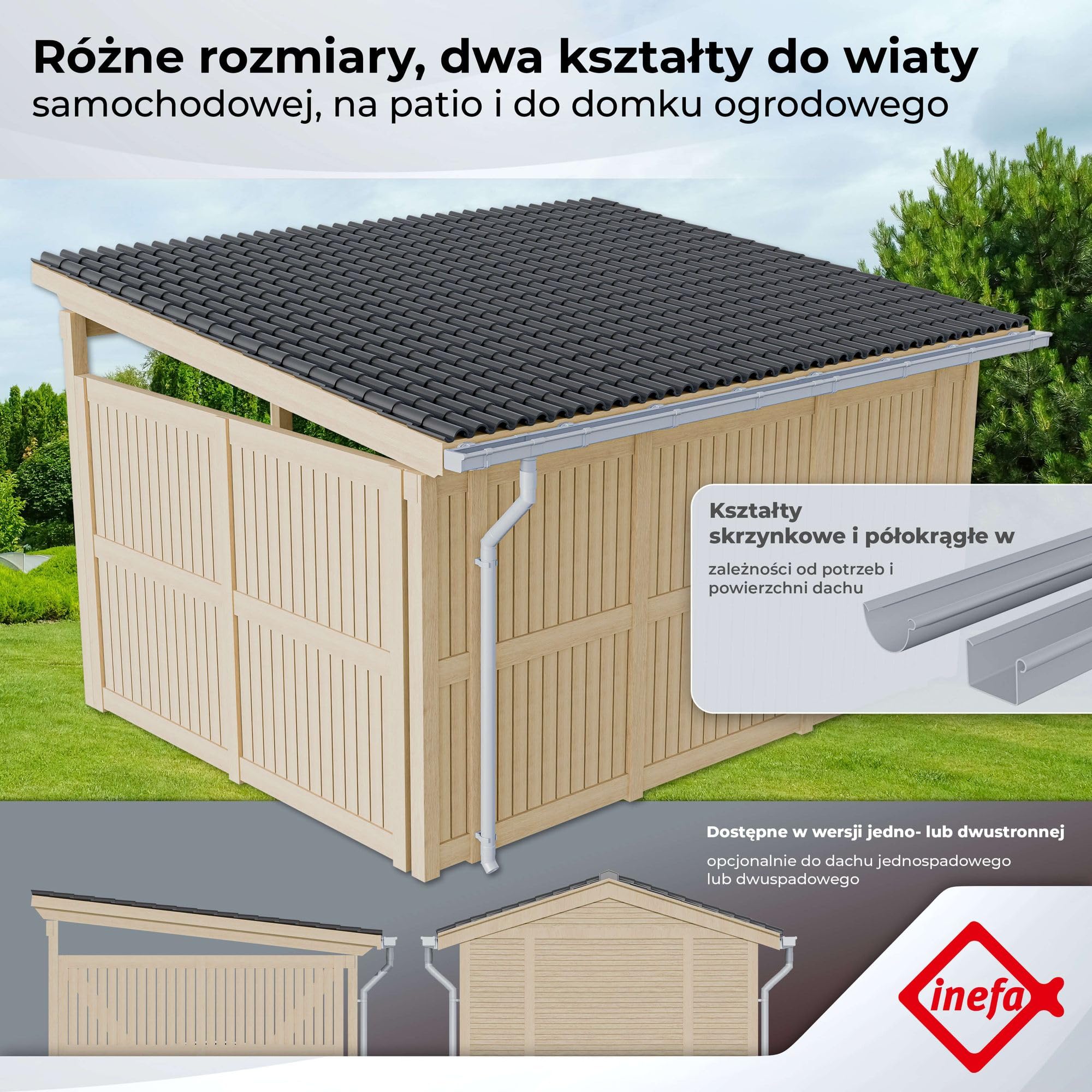 INEFA zestaw rynnowy z tworzywa NW68 / 68 mm – rynna skrzynkowa 5 m brązowa – rynna z zestawem rury spustowej PVC-U do domku ogrodowego