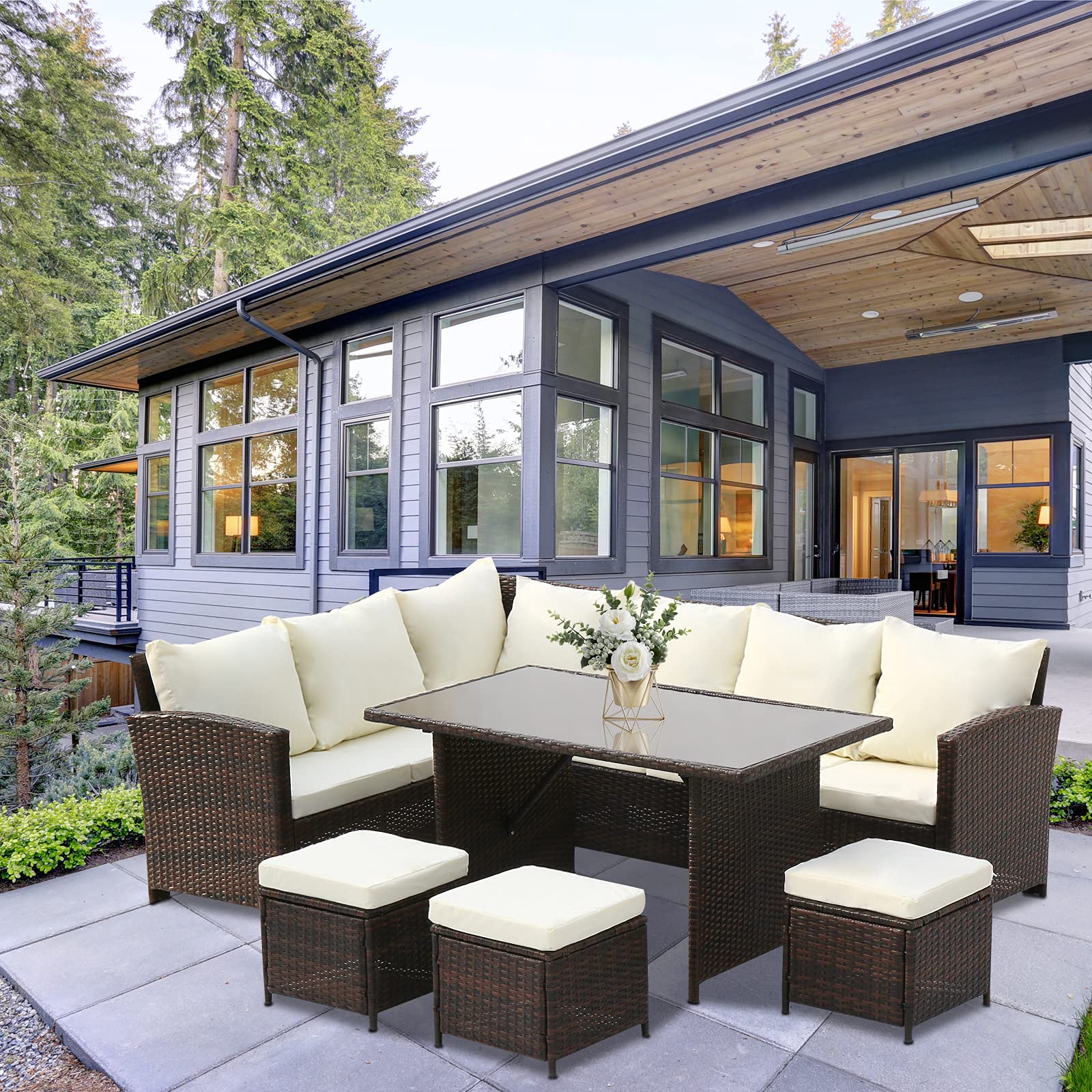 Buy 9Seater Rattan Garden Furniture Dining Table Patio Corner Sofa Set