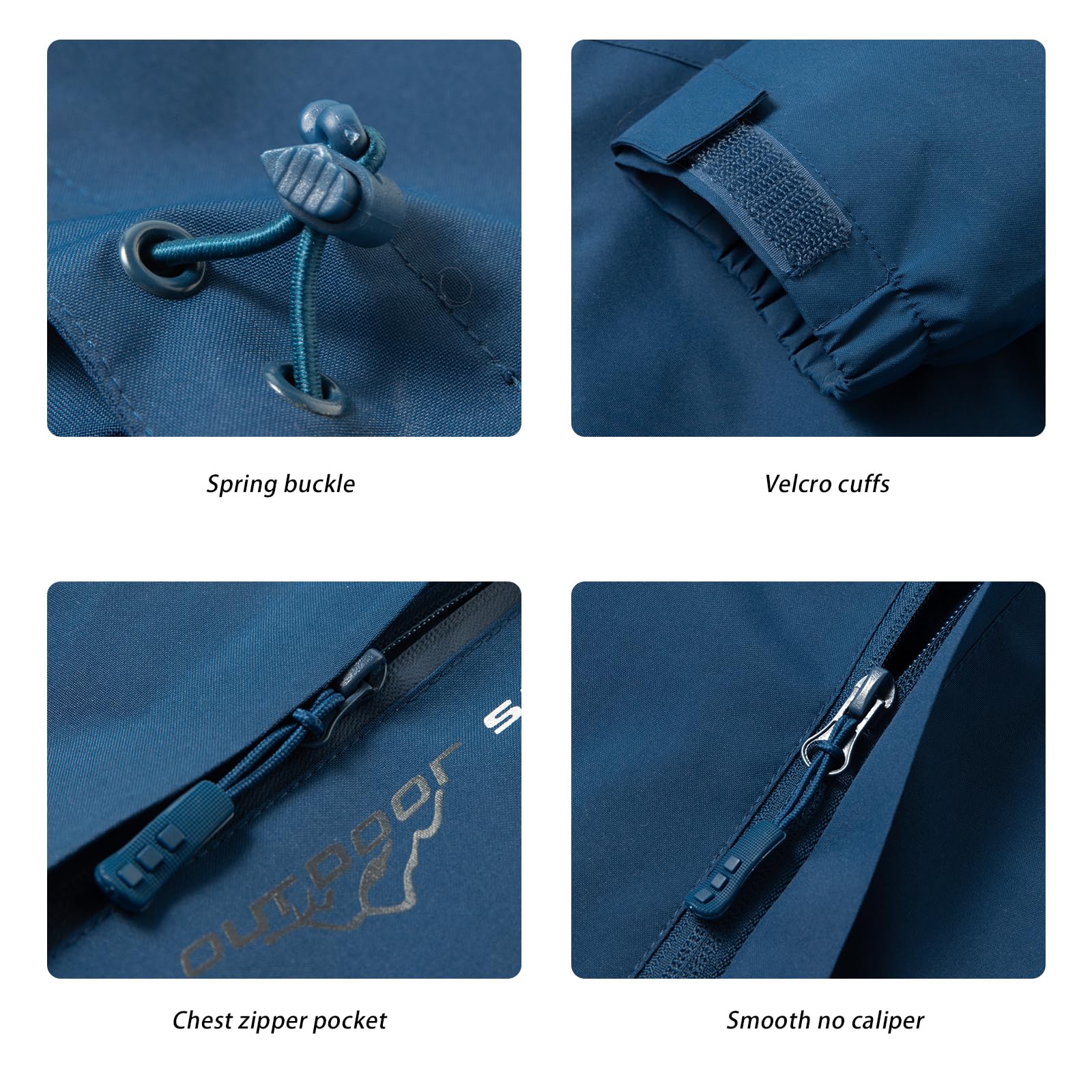 Veste de Pluie Imperméable en Plein Air Pour Hommes Doublure en Maille Respirante Manteau de Randonnée Combinaison de Pluie Coupe-vent Avec Capuche Amovible et Poche Zippée