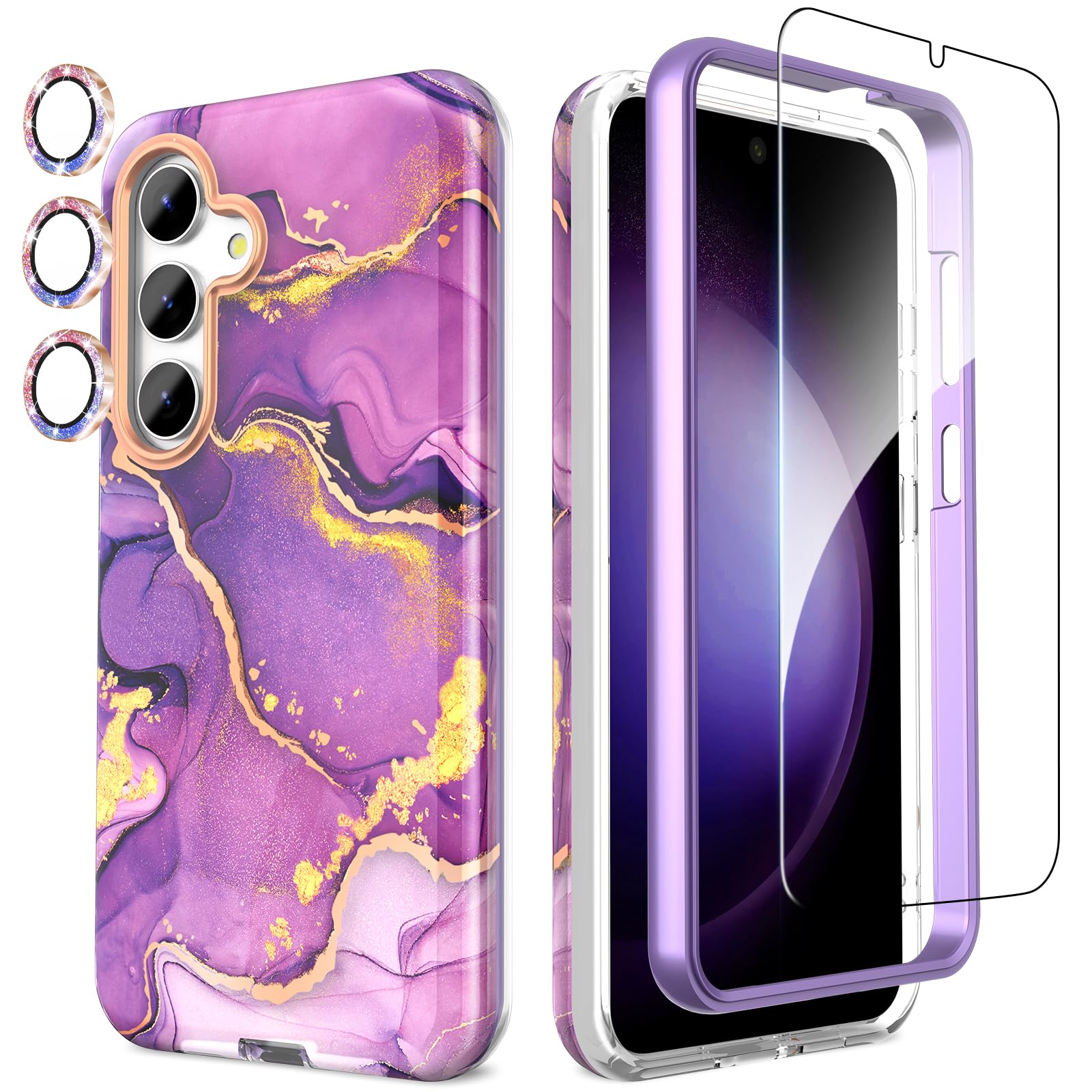 SHEDEER für Samsung A34 5G Hülle mit Glitzer Kameraschutz +