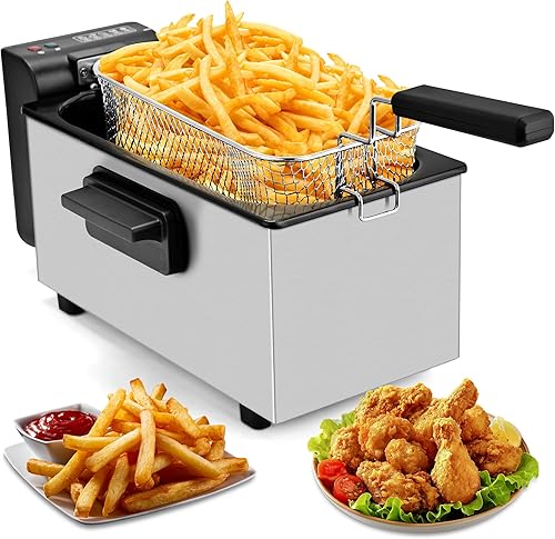 SUSTEAS Freidora eléctrica de 3 litros2.7QT, 1500W, control de temporizador, temperatura ajustable, tapa con ventana de visualización y cesta de
