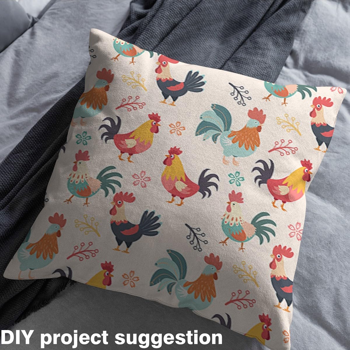 Erosebridal Cartoon Chicken Fabric by The Yard Colorful Floral Waterproof Outdoor Fabric for Kids Boys Girls Art Farmhouse Animals Print Upholstery Decor 5 Yards