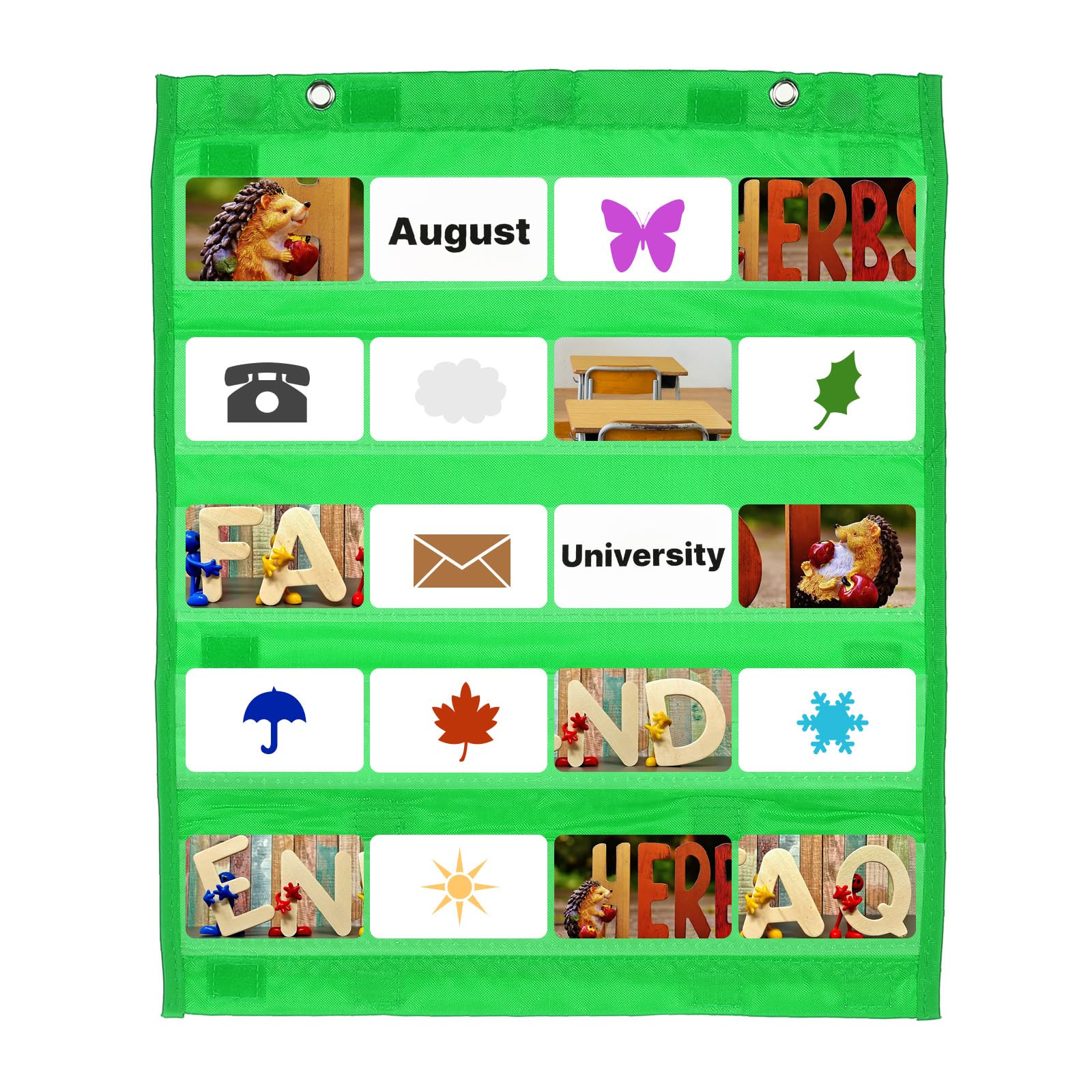 PATIKIL Magnetic Pocket Chart, Small Pocket Chart Mini Double Sided Classroom Pocket Chart Organizer Wall Hanging for Classroom Supplies, Dark Green