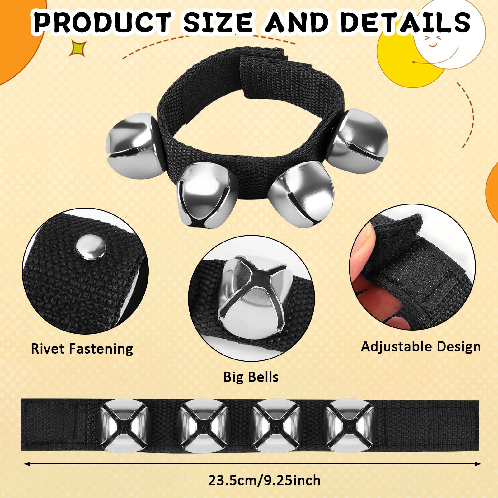 2 Packs Wrist Bells, Wrist Bells Bracelets Jingle Bells Adjustable Hand Ankle Bells Musical Instruments for Christmas Party Favors,