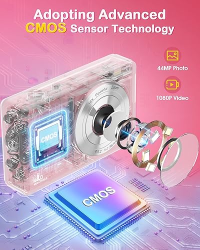 Miniatura 2 de Cámara digital 2024 FHD 1080P 44MP para fotografía, cámara digital de apuntar y disparar para niños con tarjeta de 32 GB, zoom 16X, antivibración,