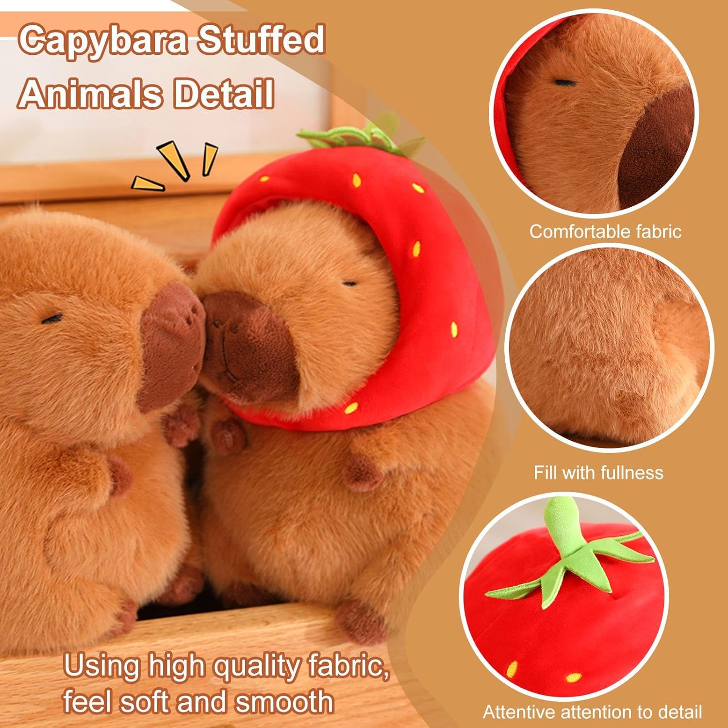 Capybara Plush Wearing Strawberry Hat,Capybara Plush Toy, Capybara Birthday Decorations, Capybara Stuffed Animal，Cute Capybara Plush Toy for Girls and Boys