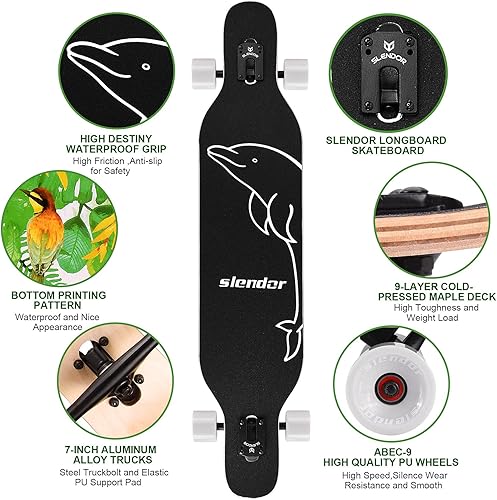 Miniatura 3 de Slendor - patineta longboard de madera de arce (42.0in), para freestyle, curvatura cóncava