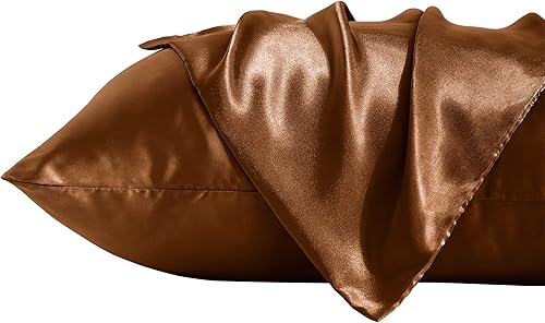 Vista 59 de BEDSUM Paquete de 2 fundas de almohada de satén de seda King para cabello y piel, suaves y lujosas, fundas de almohada con cierre de sobre, 20 x 36