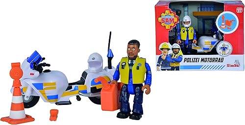 Miniatura 5 de Simba 109251092002 Fireman Sam Police Motorcycle Plus Articulado Malcolm Figura de acción le Pompier, multicolor