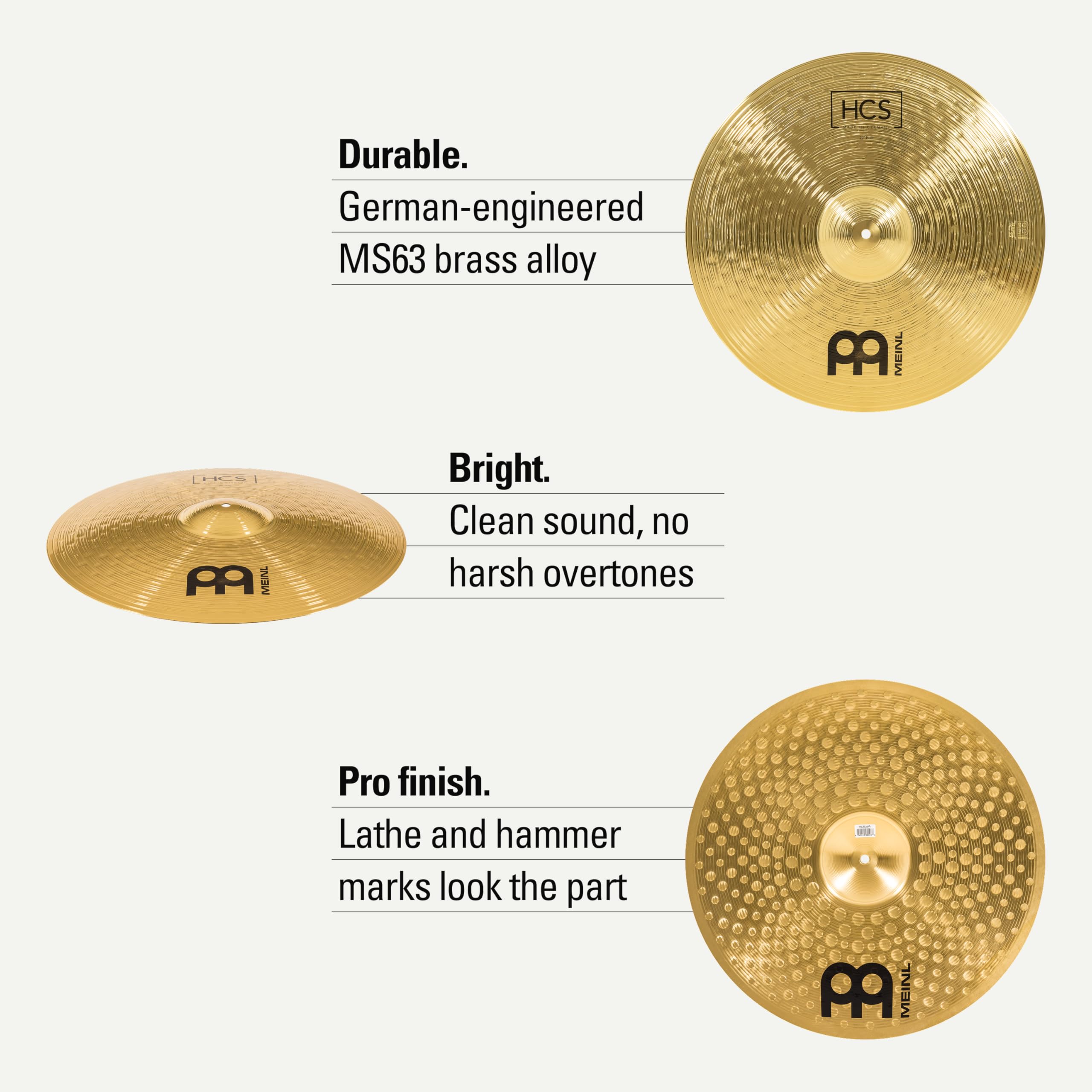 Meinl Cymbals HCS20R piatto Ride 20 pollici (50,8cm) Batteria Finitura Tradizionale Ottone Made in Germany