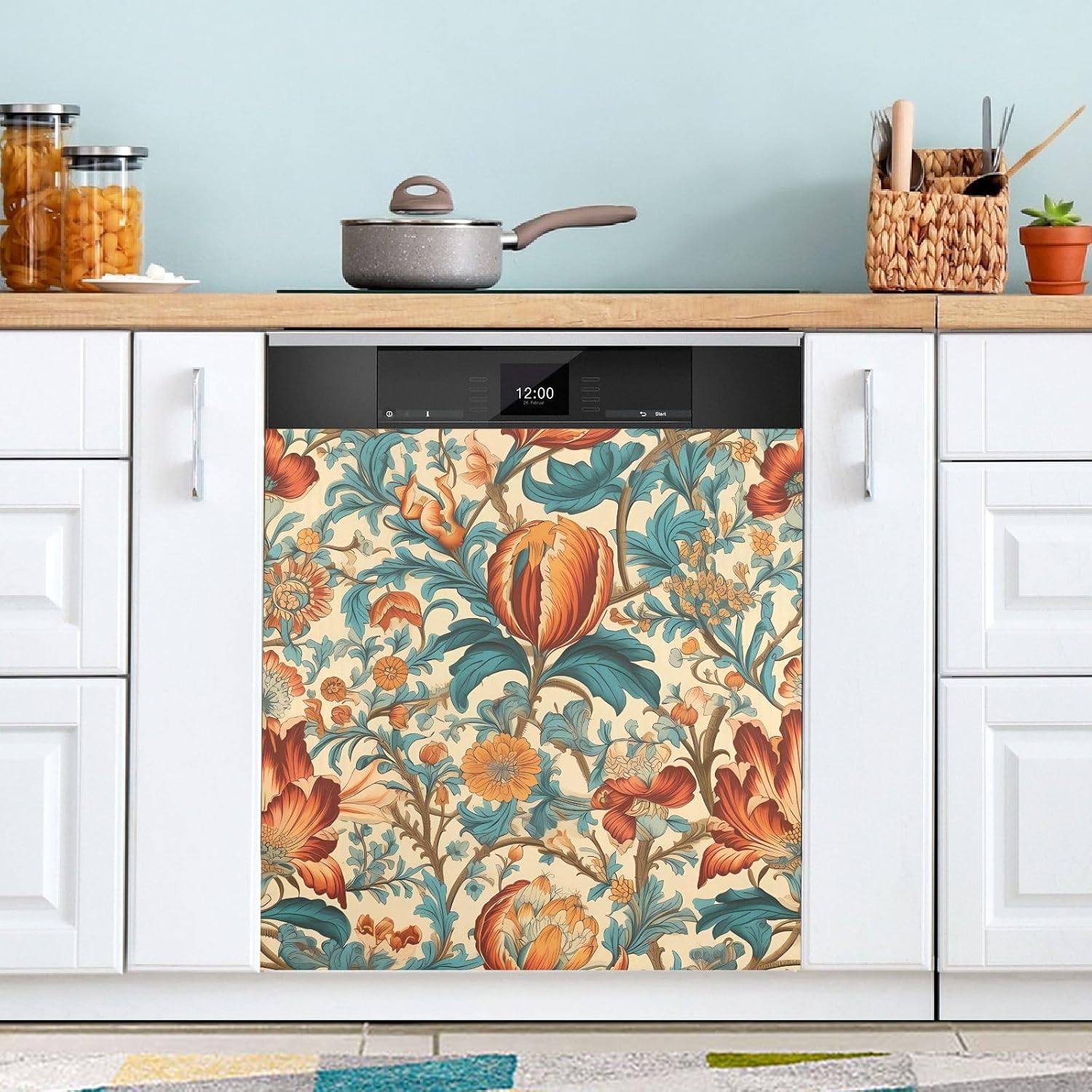 JIPONI Dishwasher Magnetic Cover Boho Ethnic Flower Dish Washer Magnet Kitchen Art Decor, Dishwasher Magnetic Sticker 23 W x 26 H