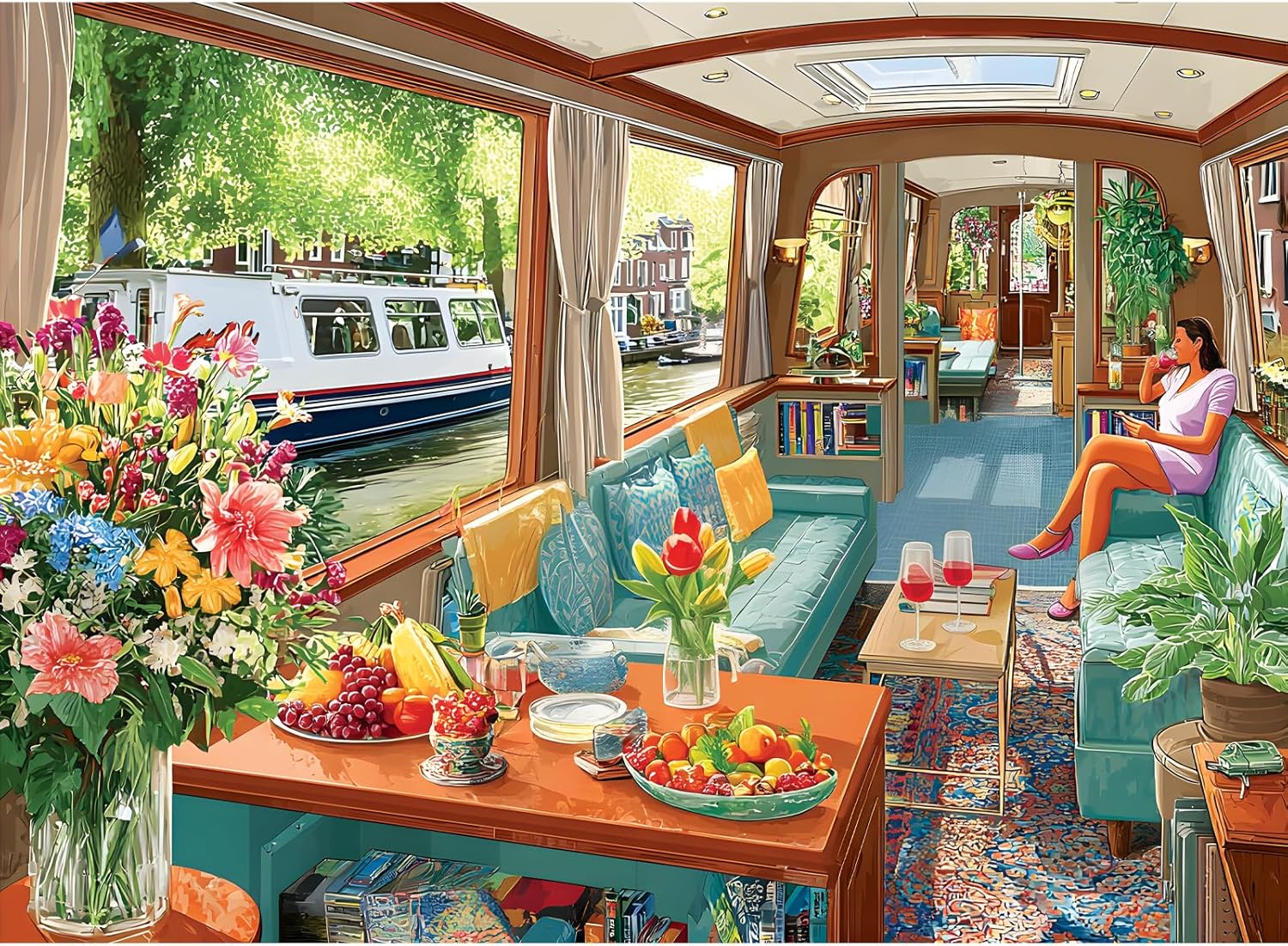 500 Piece Puzzle for Adults, Canal Boat Puzzles 500 Pieces, Eco-Friendly Recycled Cardboard Jigsaw Puzzle, Birthday and Various Holiday Party for Family Adult, Funny Puzzle for Adults, 20.5 x15 in