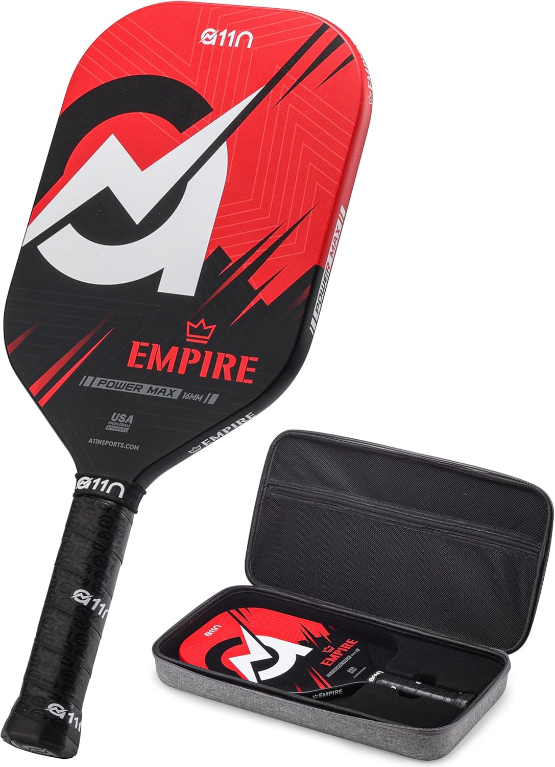 A11N SPORTS Empire Thermoformed Edgeless Pickleball Paddle | Carbon Fiber Face with SuperGrit Texture for Ultimate Spin | Longer Handle for Double-Handed Backhand