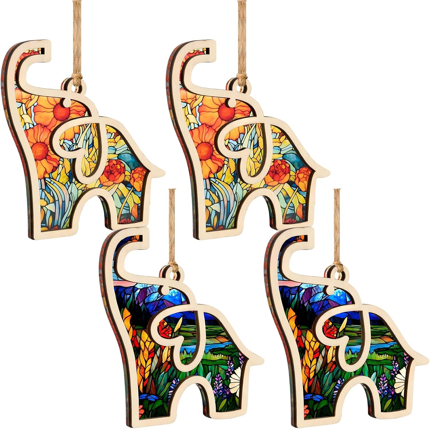 4 Pcs Elephant Gifts for Women, Friendship Sisterhood Present Set with Symbolic Story Cards, Hanging Strings, Valentines Ornament, Pine Wood Elephant Shape Decorations for Meaningful Display