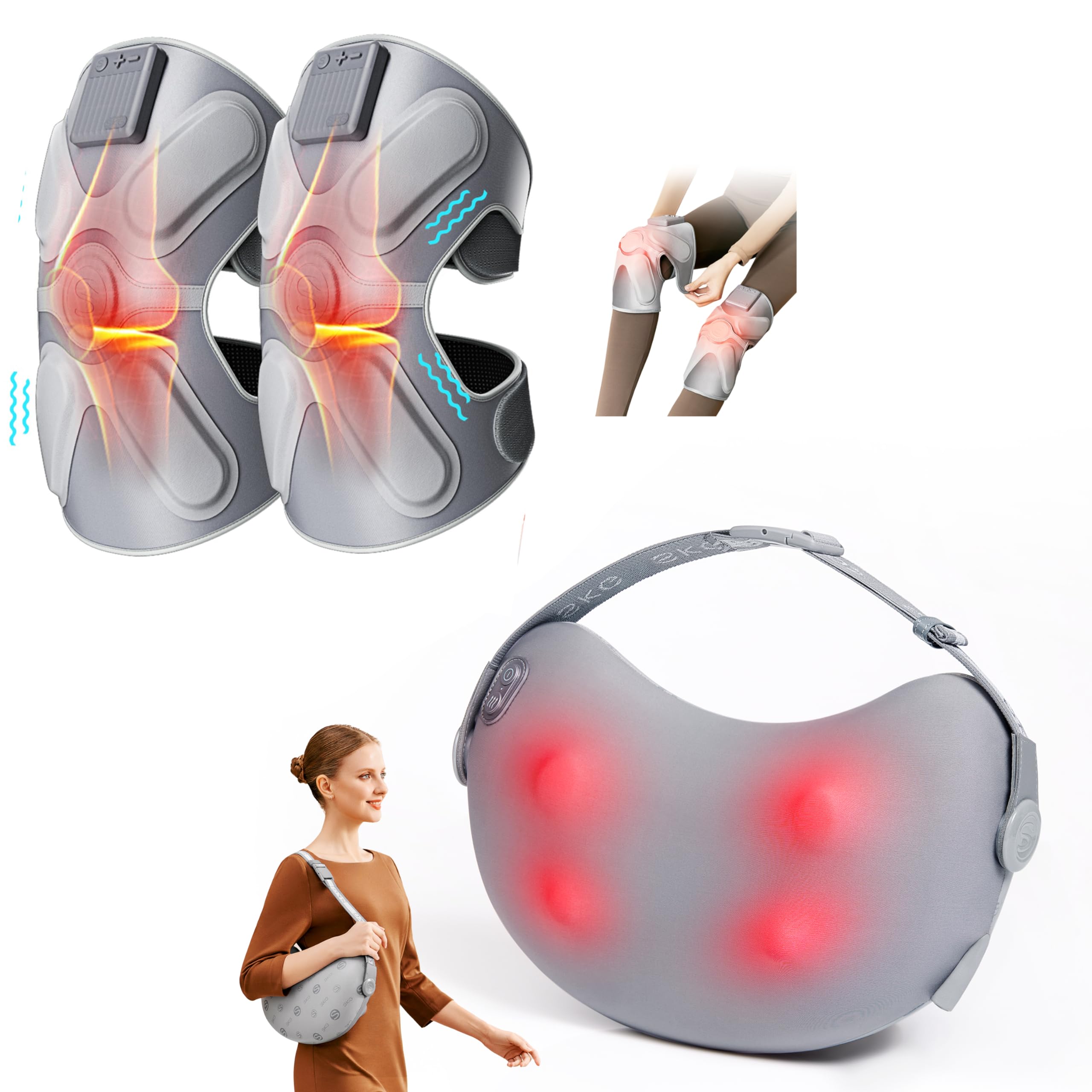 SKG Back Massager with Heat Back and Neck Massager for Pain Relief T1-2 PRO and Knee Massager with