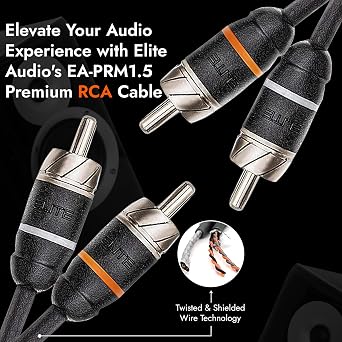 Elite Audio Premium Series 1.5ft. 2-Channel Car Audio RCA Short Cable Double Shielded, Oxygen Free Copper, Noise Reducing Audio Cable for Amplifiers, Subwoofers, Speakers, Processors PRM1.5