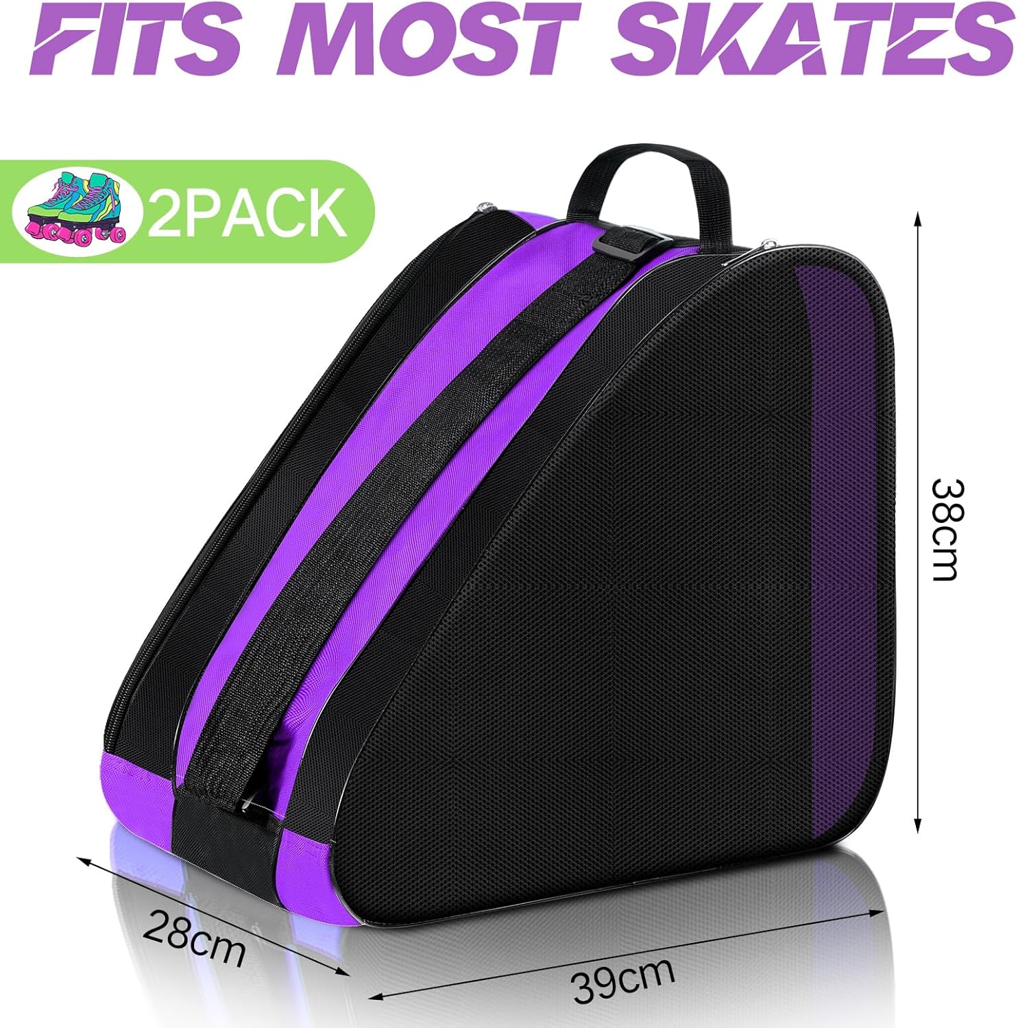 CHENGU 2 Pack Roller Skate Bag Large Capacity Breathable Ice Skate Bag with Adjustable Shoulder Strap Figure Skating Bag Skate Accessories for Boys Girls Adults (Purple)