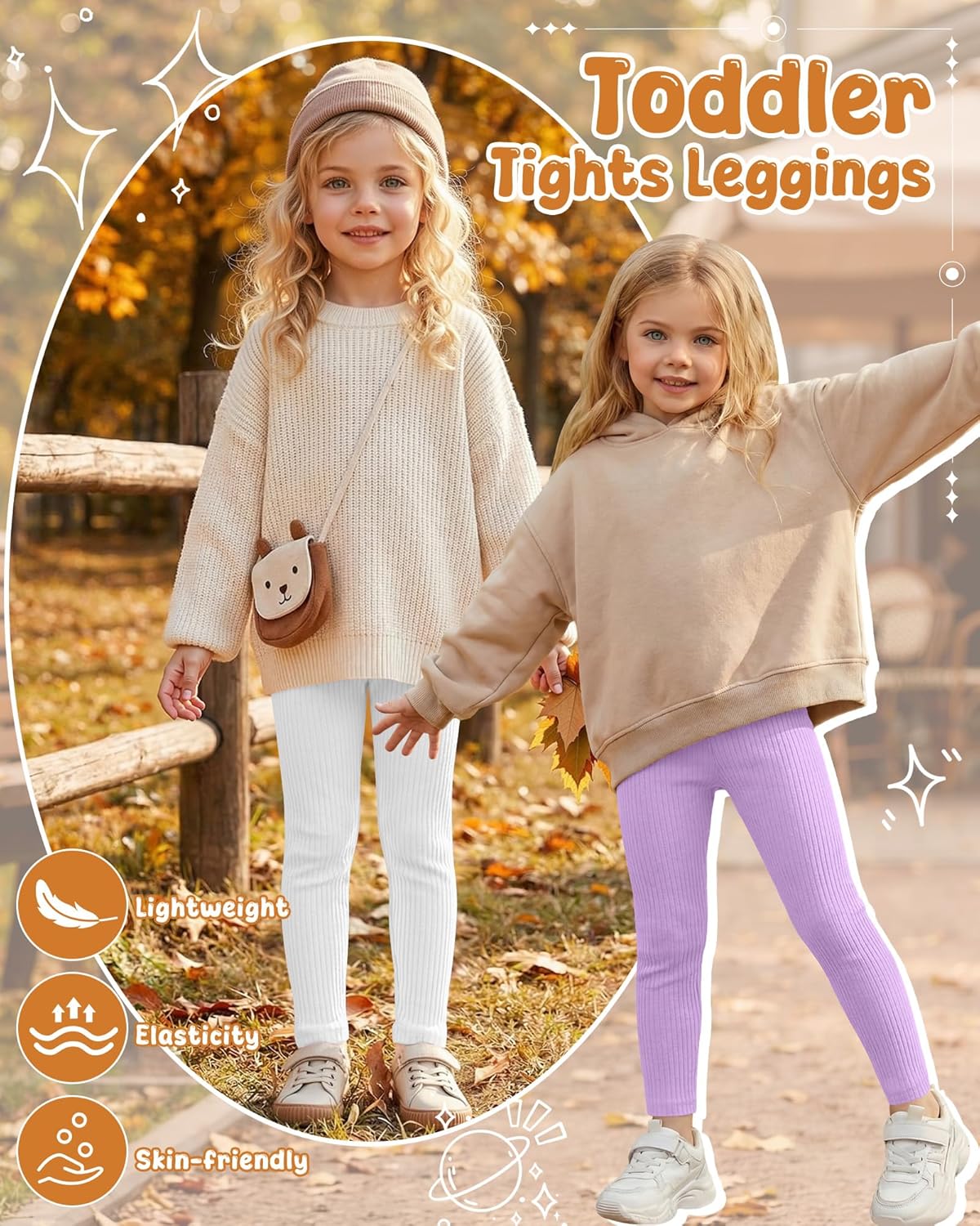 5 Pack Girl Ribbed Leggings Cotton Blend Toddler Leggings Soft Baby Stretchy Tights Elastic Waistband Pant 12 M-7 Y - Image 6