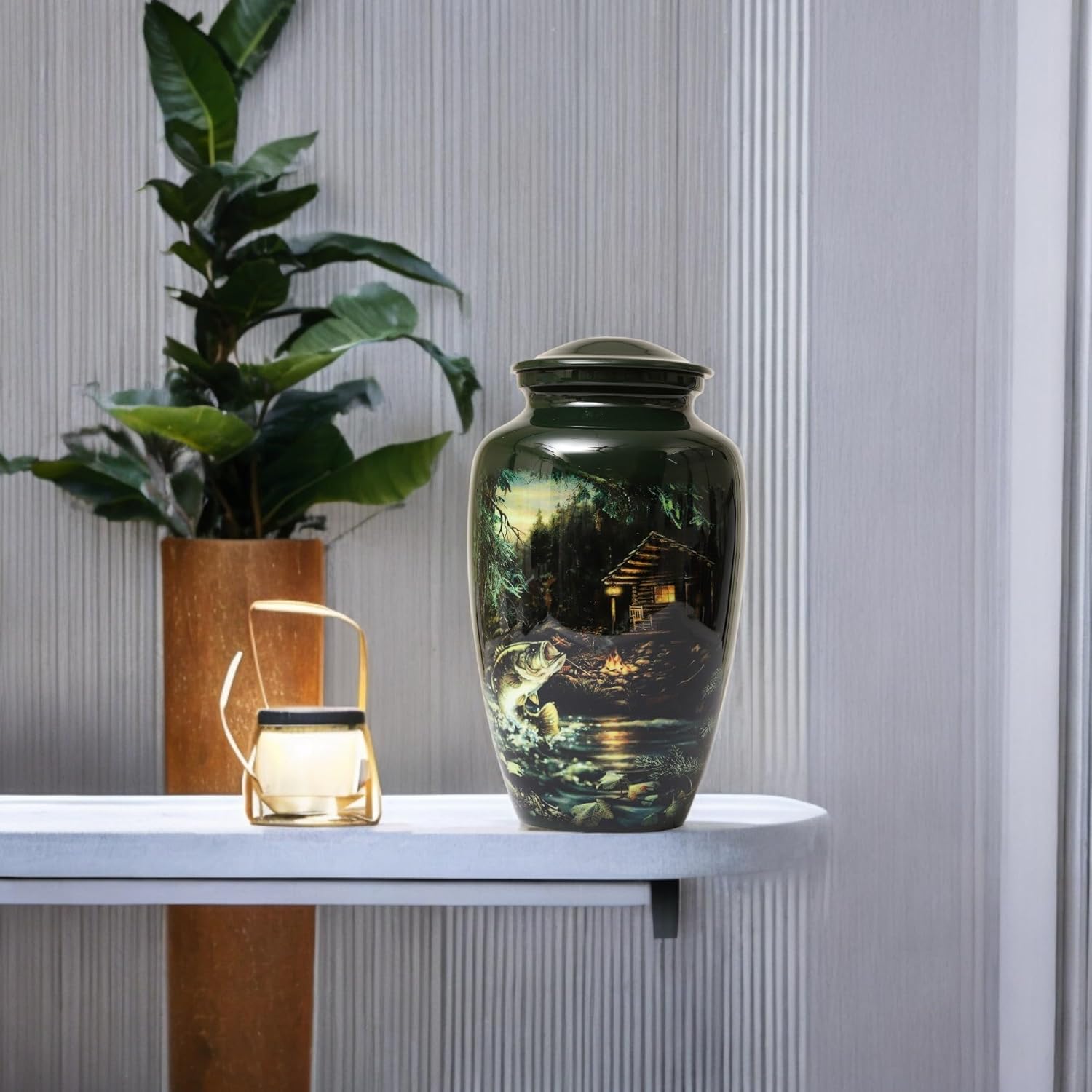 Bhartiyaa Handicraft Fishing Urn for Human Ashes Adult Male Female, Bass Fish Cremation Urns Handcrafted Adult for Men&Women Memorial Urns