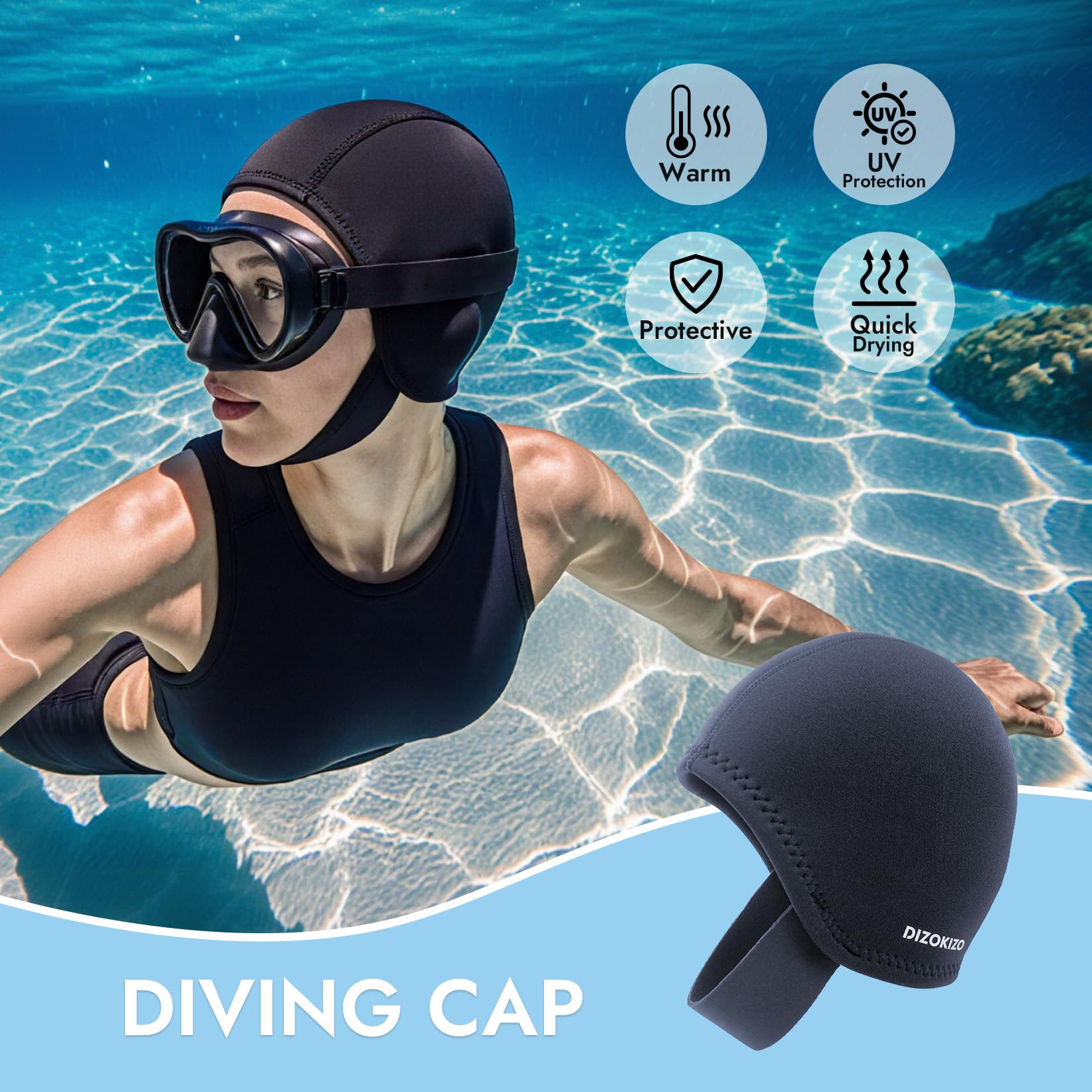 Bonnet de plongée Thermique en néoprène pour Homme et Femme avec mentonnières, Couvre-Chef de plongée de 3 mm pour Sports Nautiques, plongée avec Tuba, Kayak, Voile
