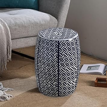 Chinoiserie Ceramic Drum Garden Stool,Indoor Barrel Side Table,Chinese-Style Accent Table Plant Stand,Outdoor Stools for Sitting,Small Drink Tables,for Bathroom,Room,Patio,Front Porch