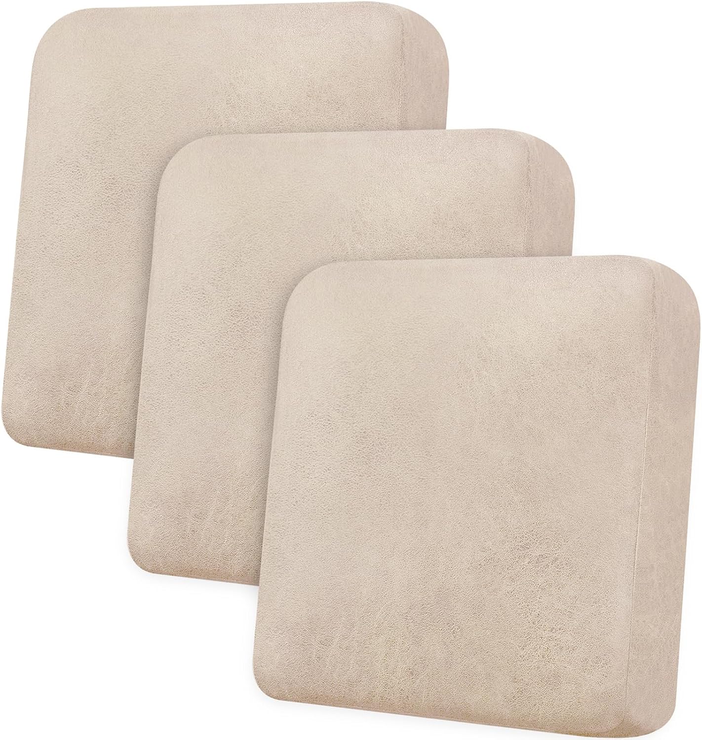 Couch Cushion Covers Leather Look Sofa Covers for 3 Cushion Couch Individual Seat Cushion Covers Stretch Slipcovers Sets Furniture Protector, Pets Friendly(3PCS Sofa Cushion Covers, Ivory)