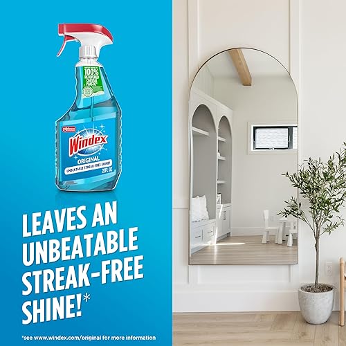 Miniatura 8 de Windex Botella de spray limpiador de vidrio y ventanas, nuevo embalaje diseñado para evitar fugas y roturas, color azul original, 23 onzas líquidas