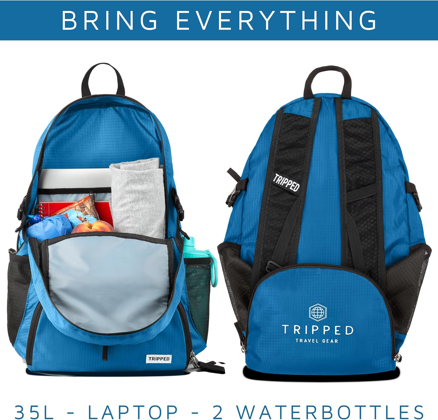 TRIPPED Travel Gear Traveling Backpack- Foldable Collapsible Lightweight Backpack for Travel (Light Blue) 35 liters - Image 5