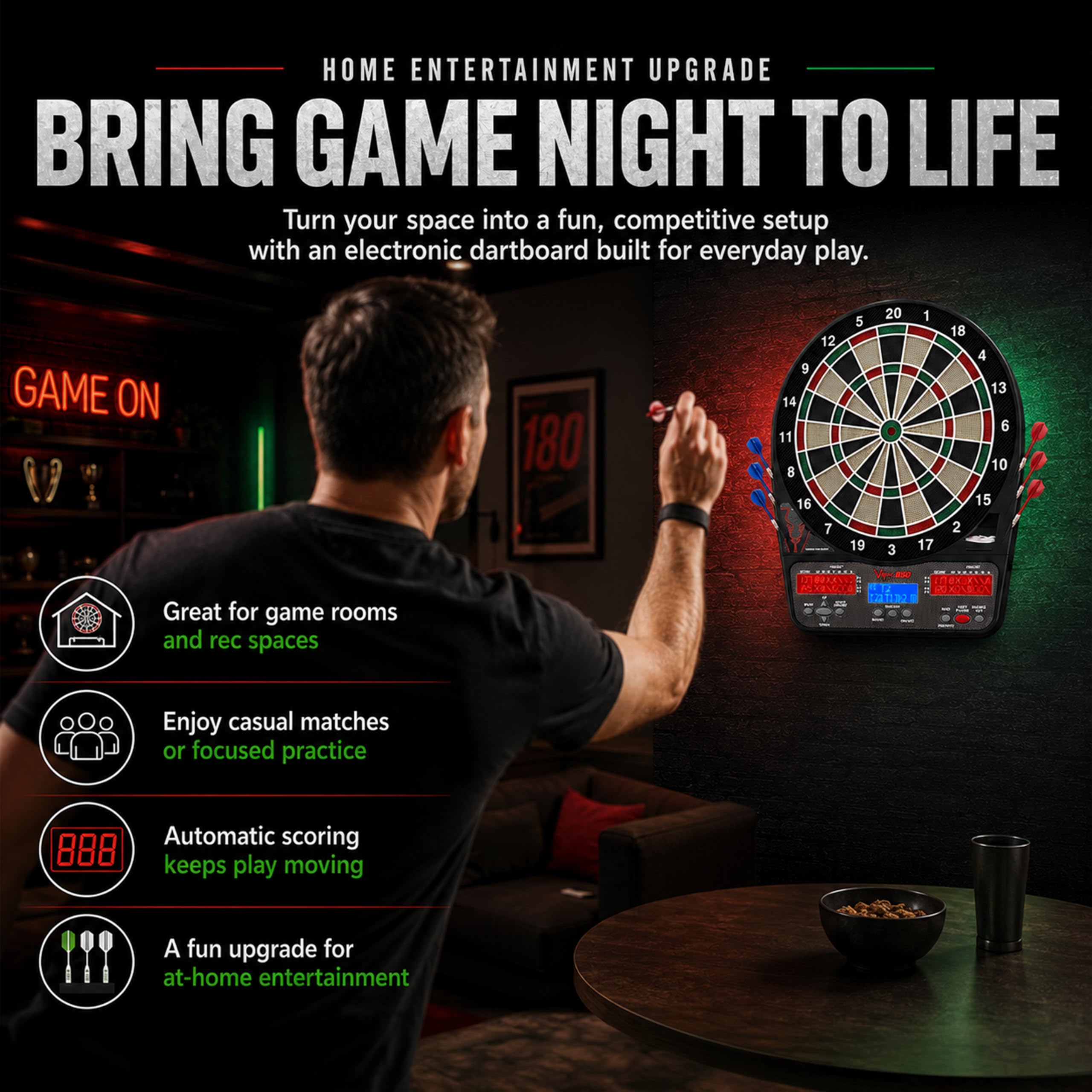 Viper 850 Electronic Soft Tip Dartboard 15.5 in Regulation Target 50 Games 6 Darts Included Black product thumbnail 5