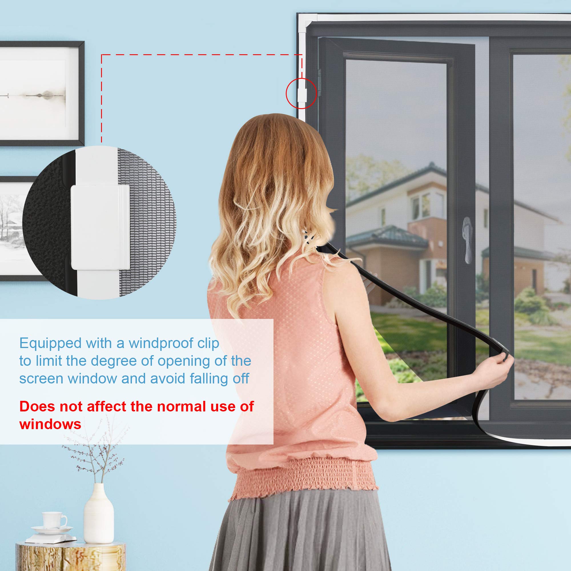 Gimars Mosquitera Ventana Magnética 130x150cm Ajustable Pantilla Mosquitera Ventana de Malla Superfino Tamaño DIY Cortina Mosquitera Cortable con Imanes Contra Insectos para Ventana,Blanco