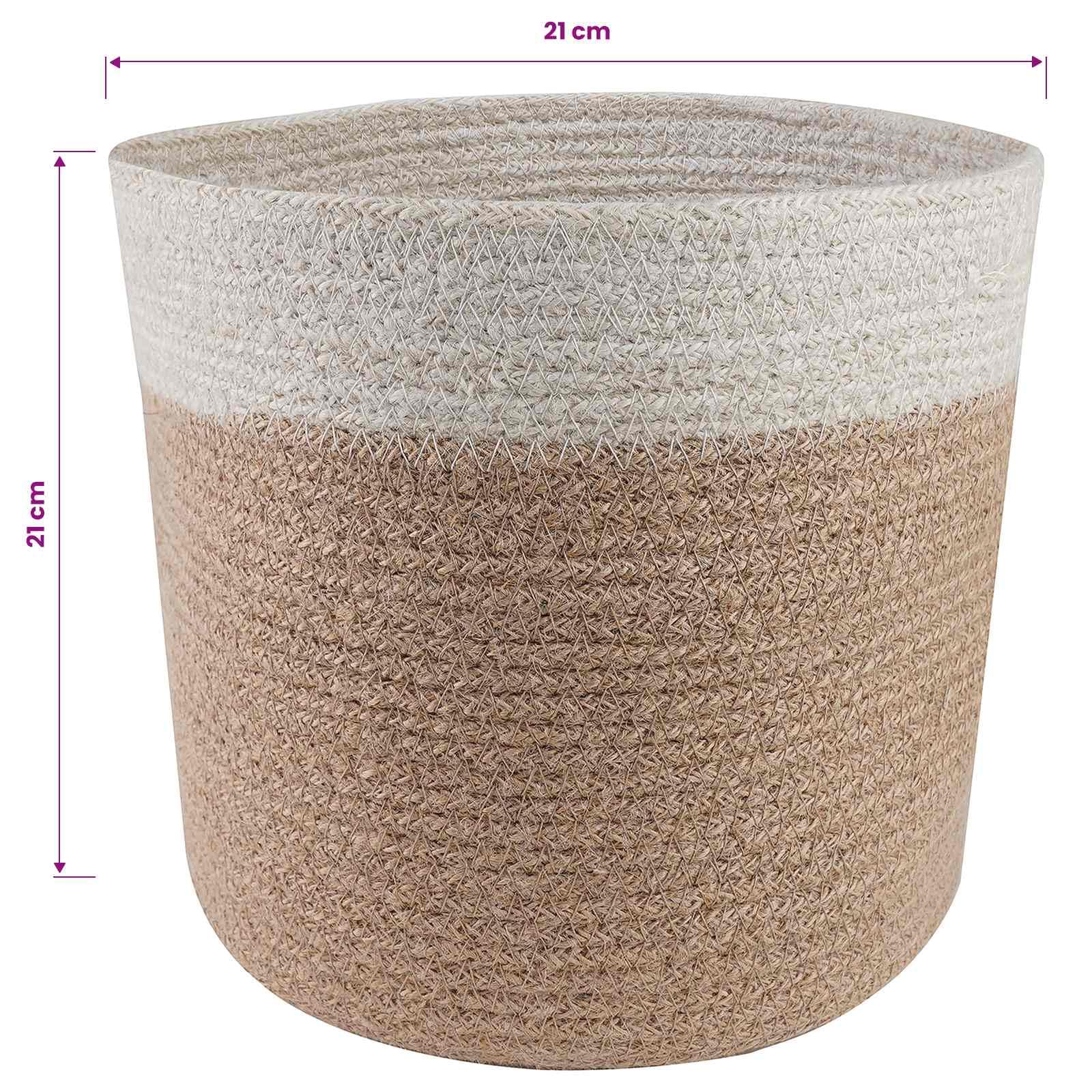 Ensemble de pots à plantes 2 pcs en jute naturel blanc Ø 21 x 21 cm, jardinière polyvalente pour intérieur extérieur balcon terrasse, cachepot avec drainage pour fleurs succulentes orchidée
