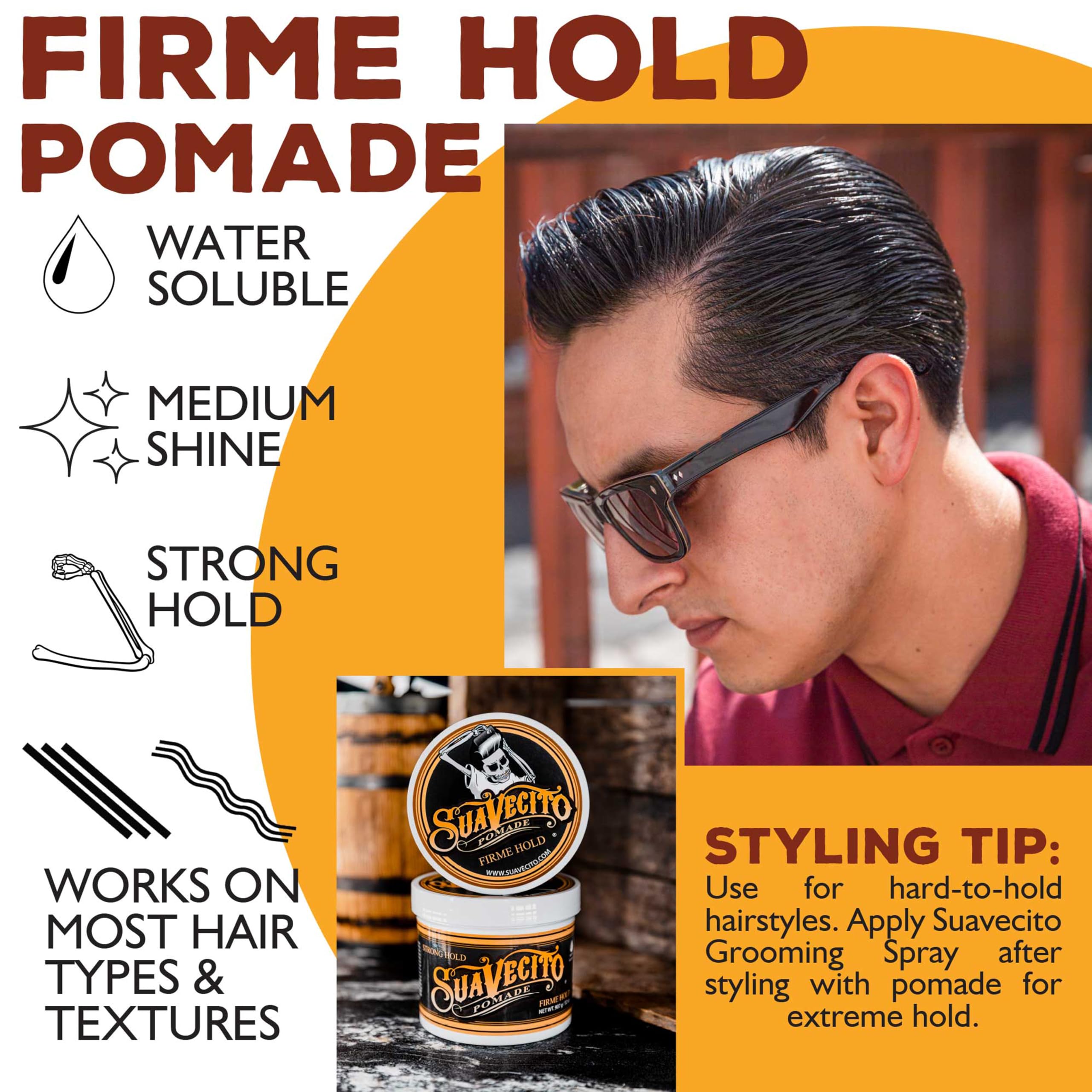 Suavecito Firme Strong Hold Pomade Maximum Hold High Shine 908g | Maximum Hold High Shine Non Flaking Formula. Easy to Apply and Wash Out. Ideal for All Day Control and Professional Use.