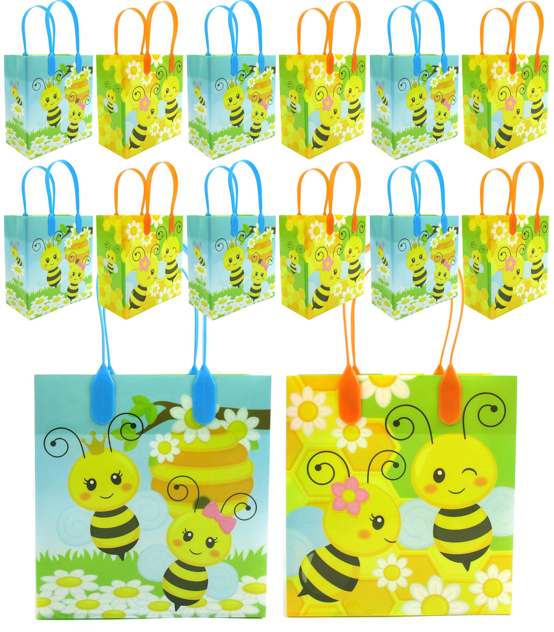 TINYMILLS Honey Bees Party Favor Treat Bags - Honey Bees Bumblebees Goody Bags with Handles for Birthday Party Baby Shower, Pack of 12