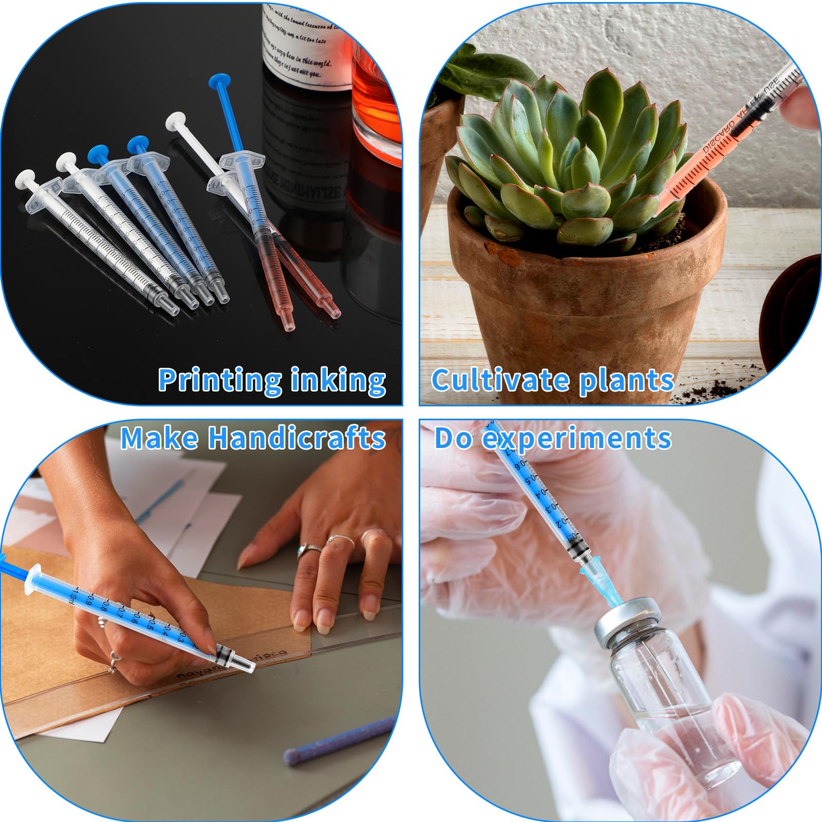 Amabro Plastikowa strzykawka, 1 ml, strzykawki w płynie z nakrętką z pomiarem do laboratoriów, karmienia, dozowania, podlewania, żywności, doustnego adaptera do wciskania, bez igły, przezroczysta