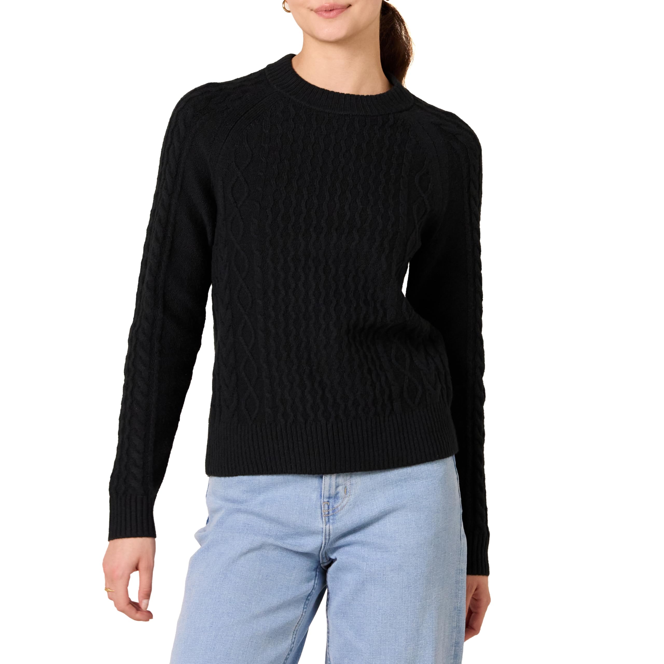 Amazon Essentials Women's Stitch Cable Jumper, Black, XS