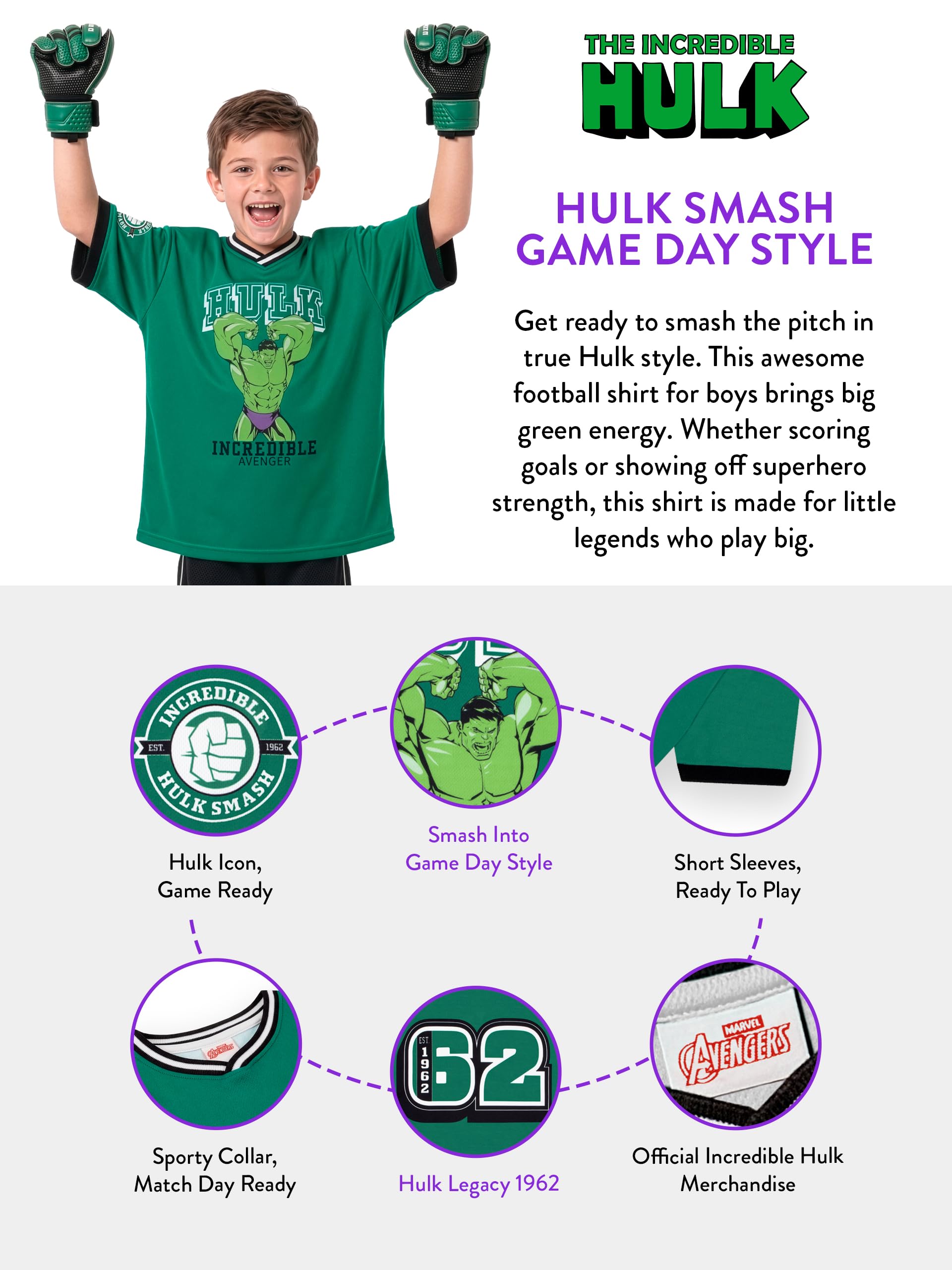 Marvel The Incredible Hulk Camiseta de Fútbol Infantil para Niño