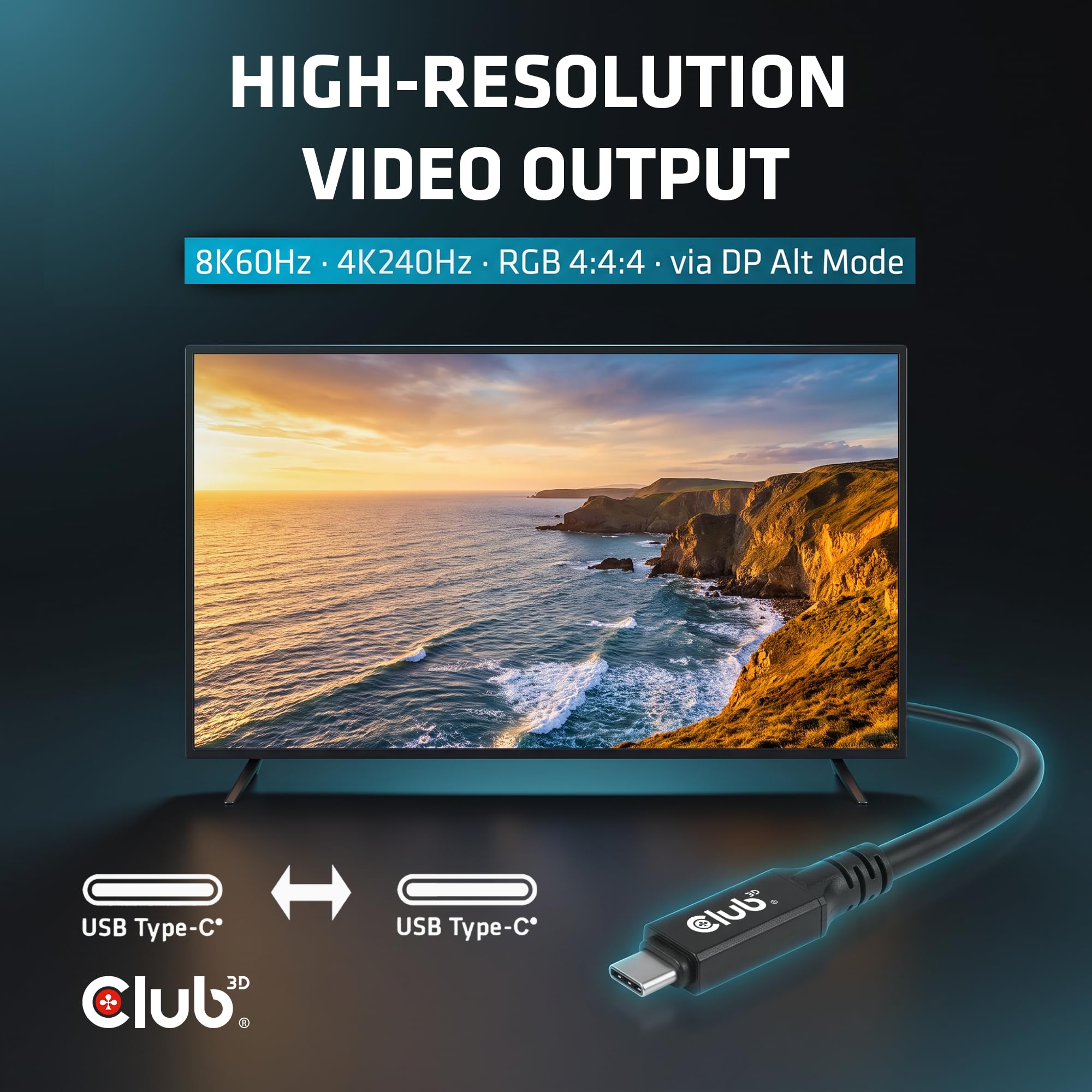Club 3D CAC-2509 USB-C® Cavo passivo 8K60Hz 100W 20Gbps USB4 9m