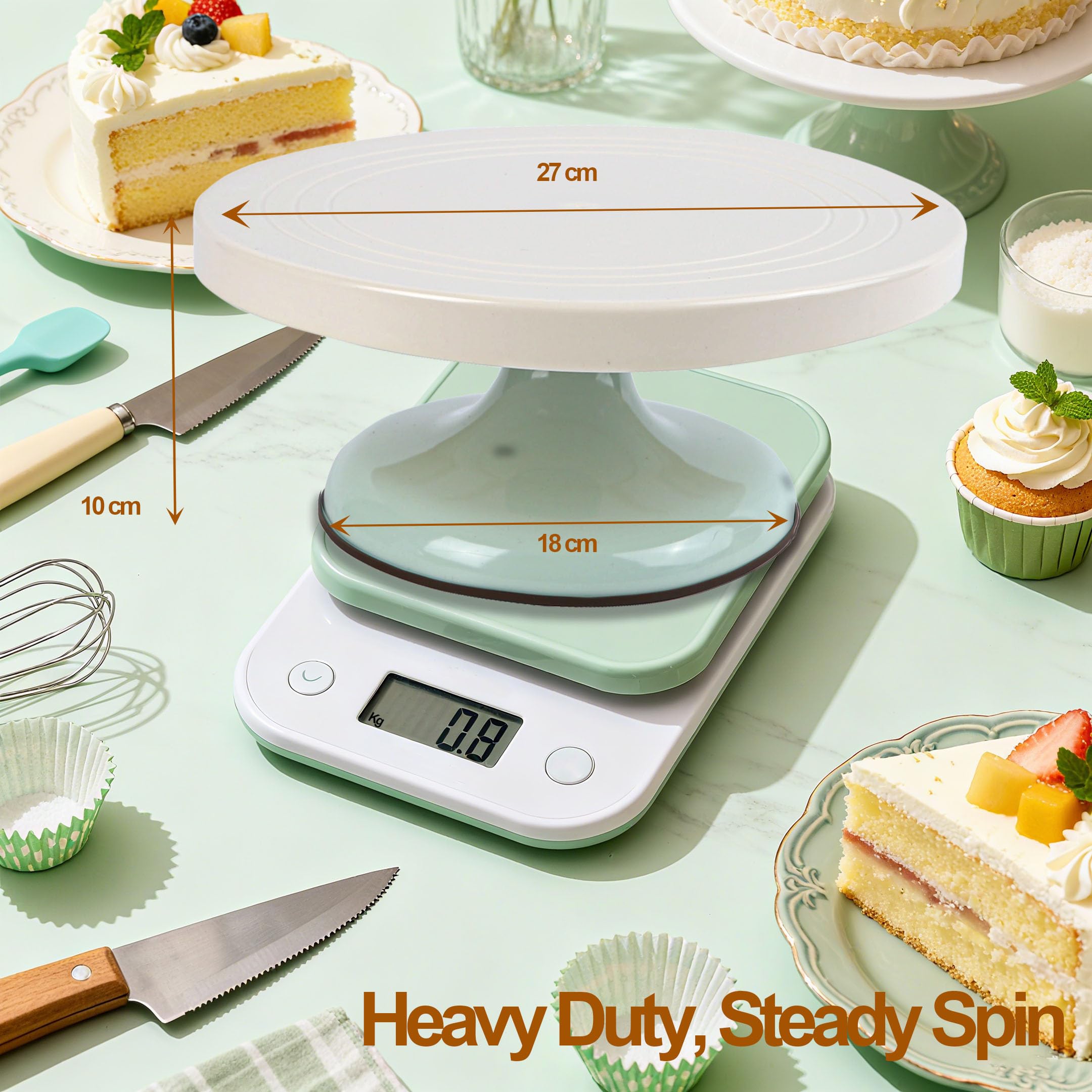Cake Turntable Decorating Kit, Enhanced Rotating Cake Stand with 3 Icing Scraper, Piping Bag and Tips Set - Image 2