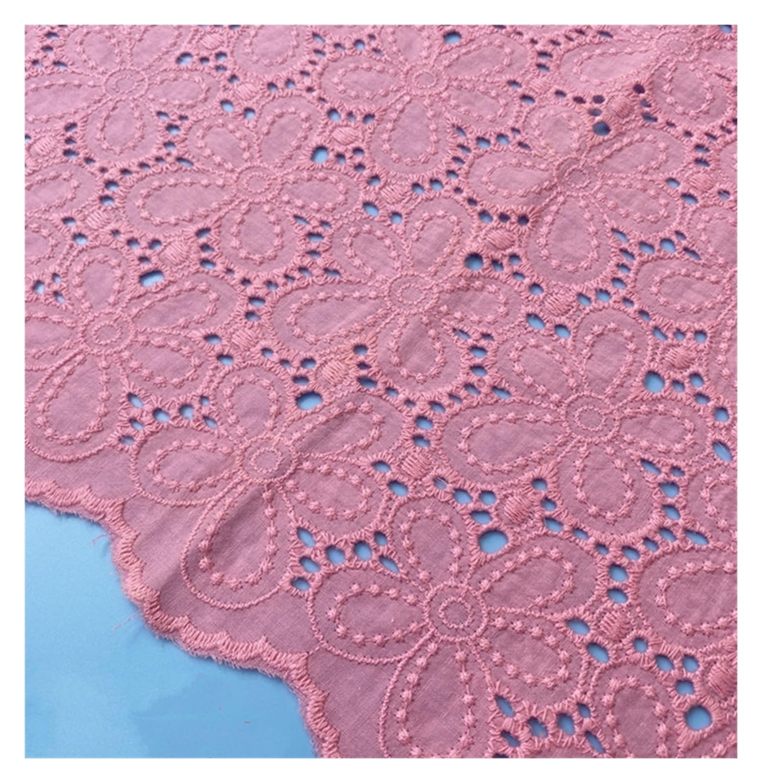 Handmade DIY Coloful Cotton Cloth Embroidered Lace Fabric Width 130cm Clothes Dress Home Accessories(Pink)