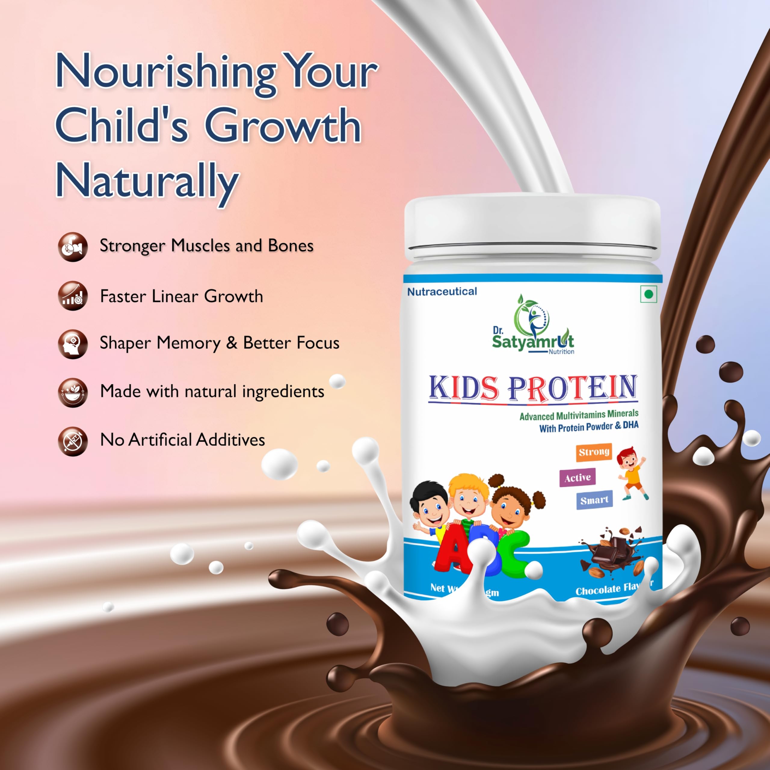 DR SATYAMRUT NUTRITIONAL Kids Protein Powder With DHA & Vitamin D for Growth & Strong Bones | Brain Development + Immunity For Growing Children | Delicious Chocolate Flavour | (400 gm) — Amazon image 6