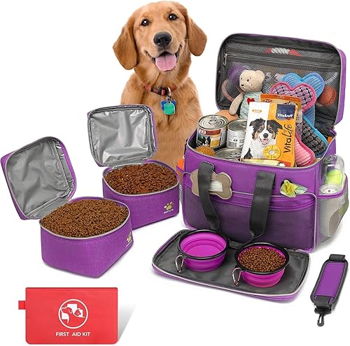 Pmpete Bolsa de viaje para perros para viajar  Accesorios de viaje para perros de una semana o durante la noche con bolsillos multifunción, juego de