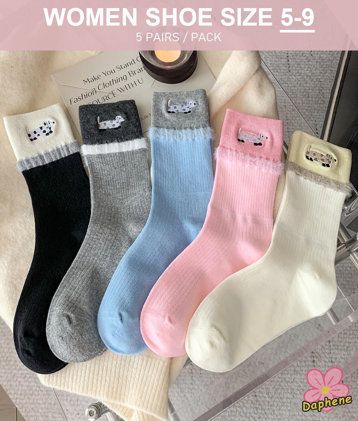 Daphene Women's Cute Crew Socks All Season | Premium Combed Cotton Breathable Cozy Soft | Fun Cartoon Designs | Holiday Gift - Image 3