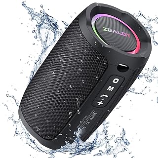 Zealot Portable Bluetooth Speaker, 10W Loud Stereo Portable Wireless Speaker, IP67 Waterproof Speakers with LED Light, 12H Playtime, TF Card/AUX/USB, True Wireless Stereo Speaker for Indoor&Outdoor