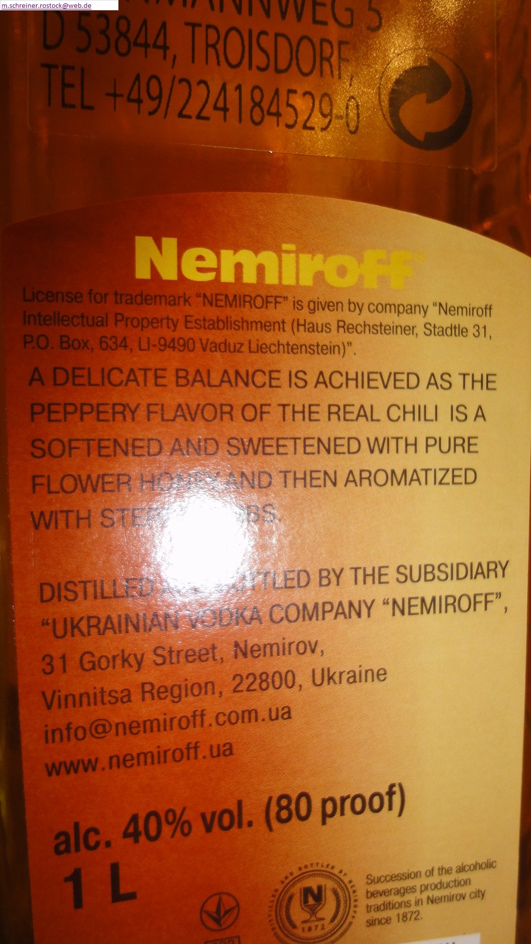 NEMIROFF Vodka Honey Pepper 1l 40%vol.