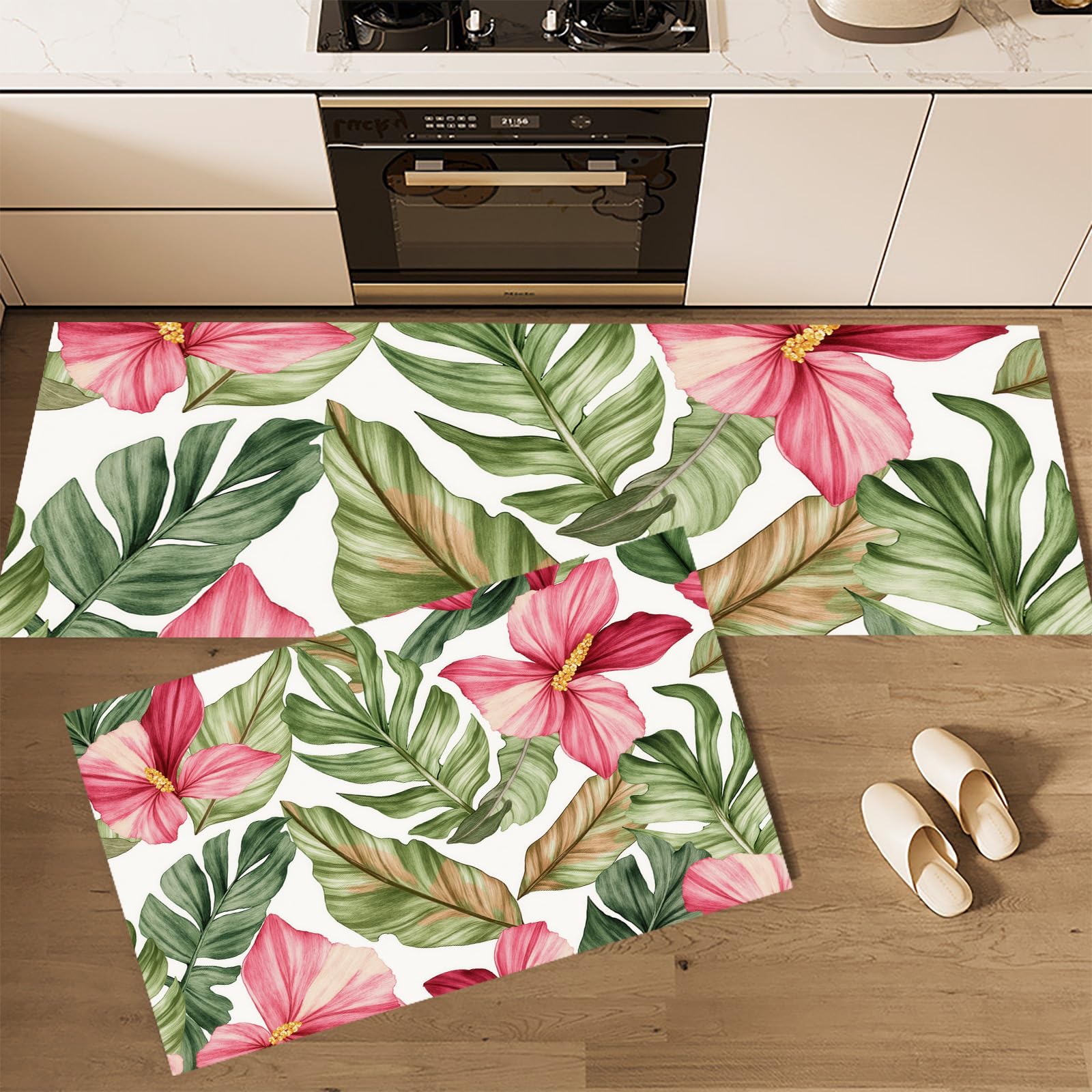 Tapis de cuisine antidérapants lot de 2 monstera rouge 40x60 40x120cm
