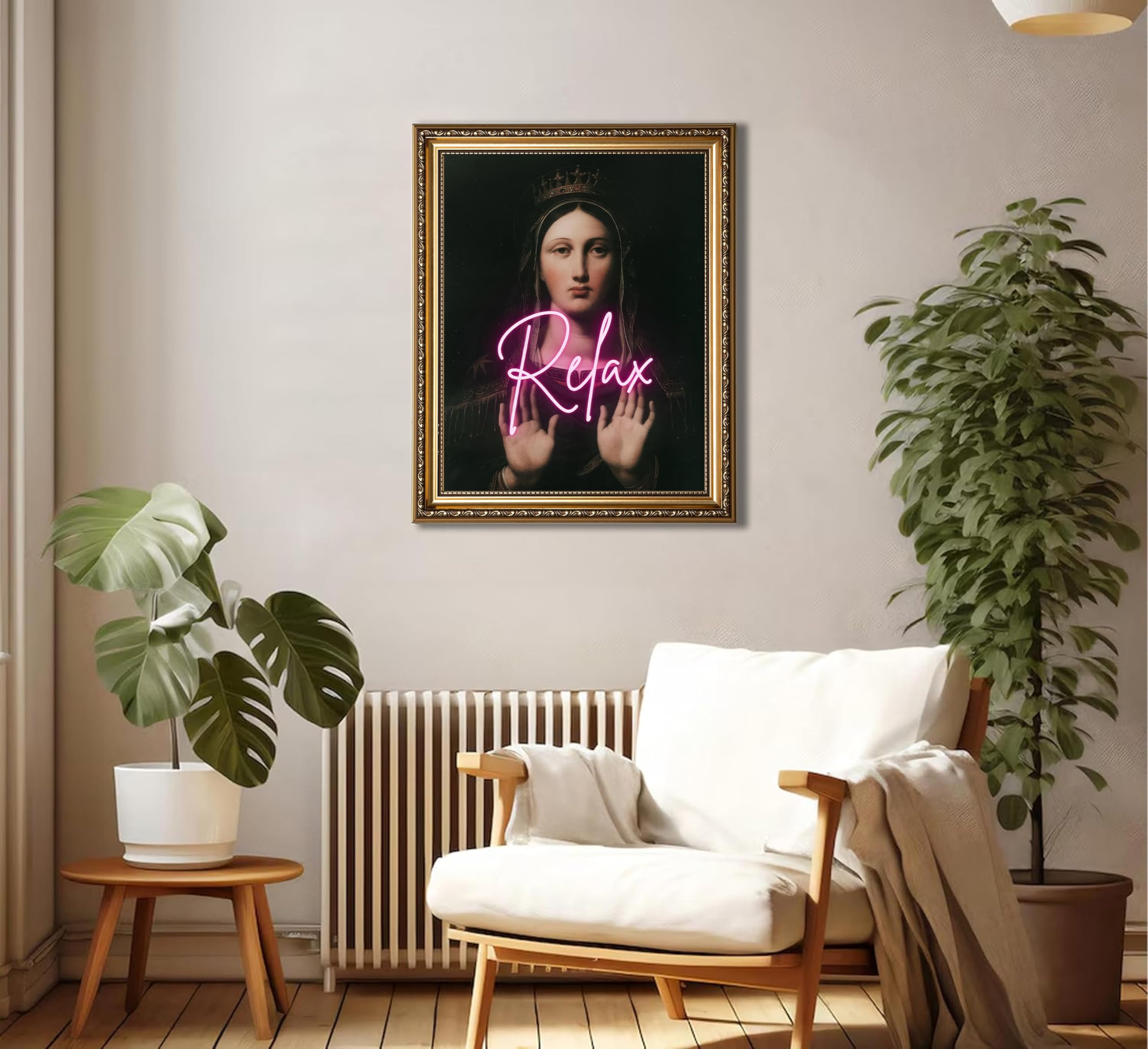 HLEOXPY Jungfrau Maria Leinwandbild Gerahmt 30,5x40,6 Cm – Vintage-Stil, Wanddekoration Für Zuhause
