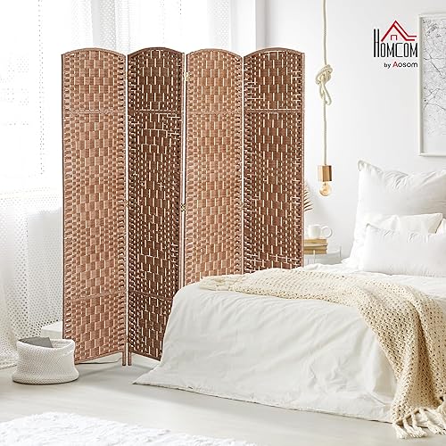 Miniatura 2 de HOMCOM Room Divider, 4 Panel Folding Privacy Screen, 6FT Tall Portable Wicker Weave Partition Wall Divider for Bedroom, Home Office, Natural Madera