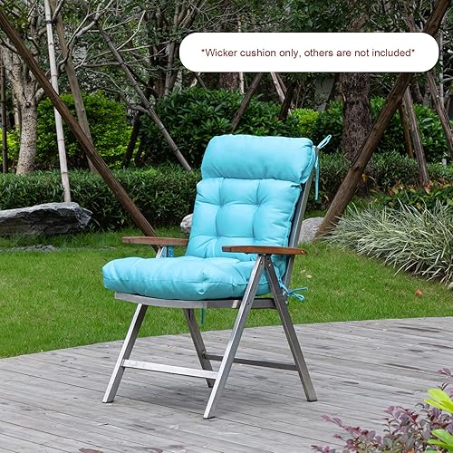 Miniatura 7 de ARTPLAN Cojines de exterior de silla Adirondack con respaldo alto de mimbre copetudo para muebles de exterior, juego de 1, 44 x 21 x 4 pulgadas,