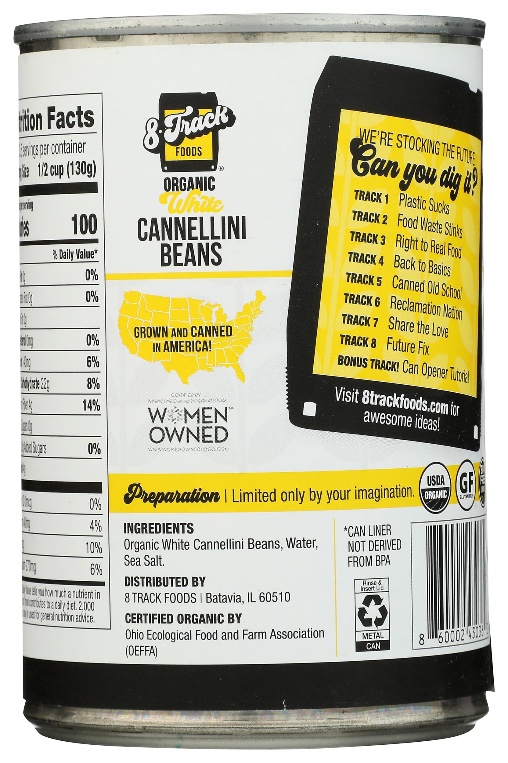 8 Track Foods Organic White Cannellini Beans, 15 Oz