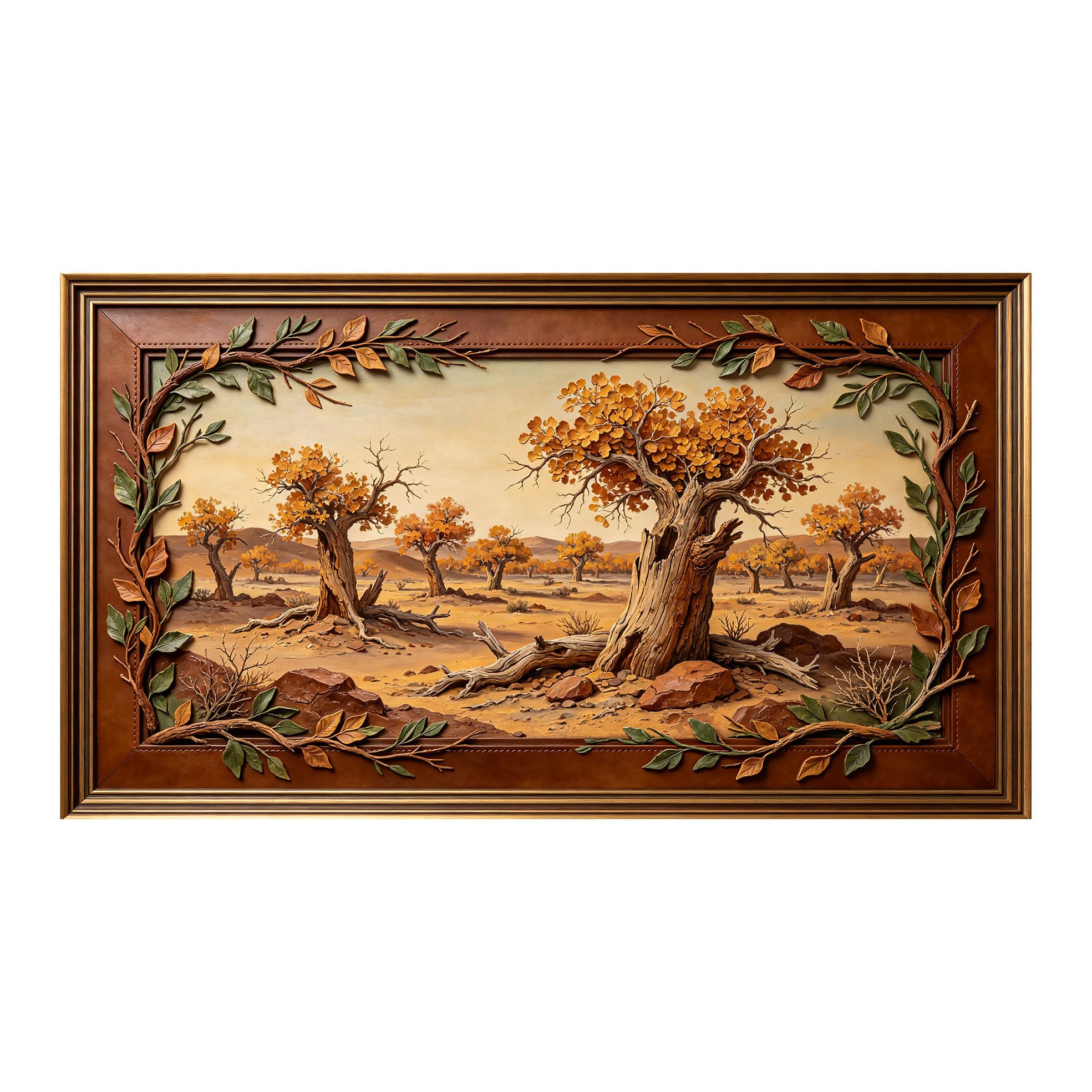 Murasolite 3D Framed Wall Art Autumn Desert Woodland Landscape Oil Painting SelfAdhesive Fabric Mural Wall Decor， Peel and Stick No Damage to Wall， AntiFall Safe Design for Bedroom Living Room